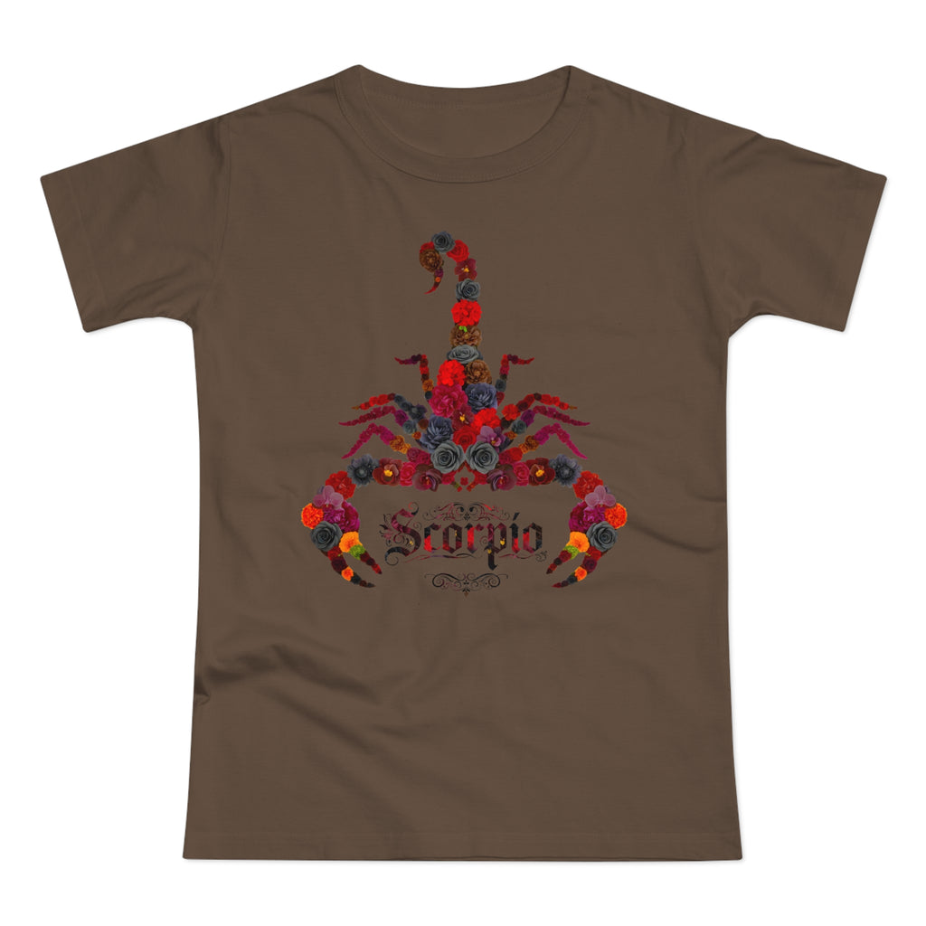 Skorpion: Frontprint, Womens' T-Shirt, florales Sternzeichen, Zodiac Astrologie (Scorpio)