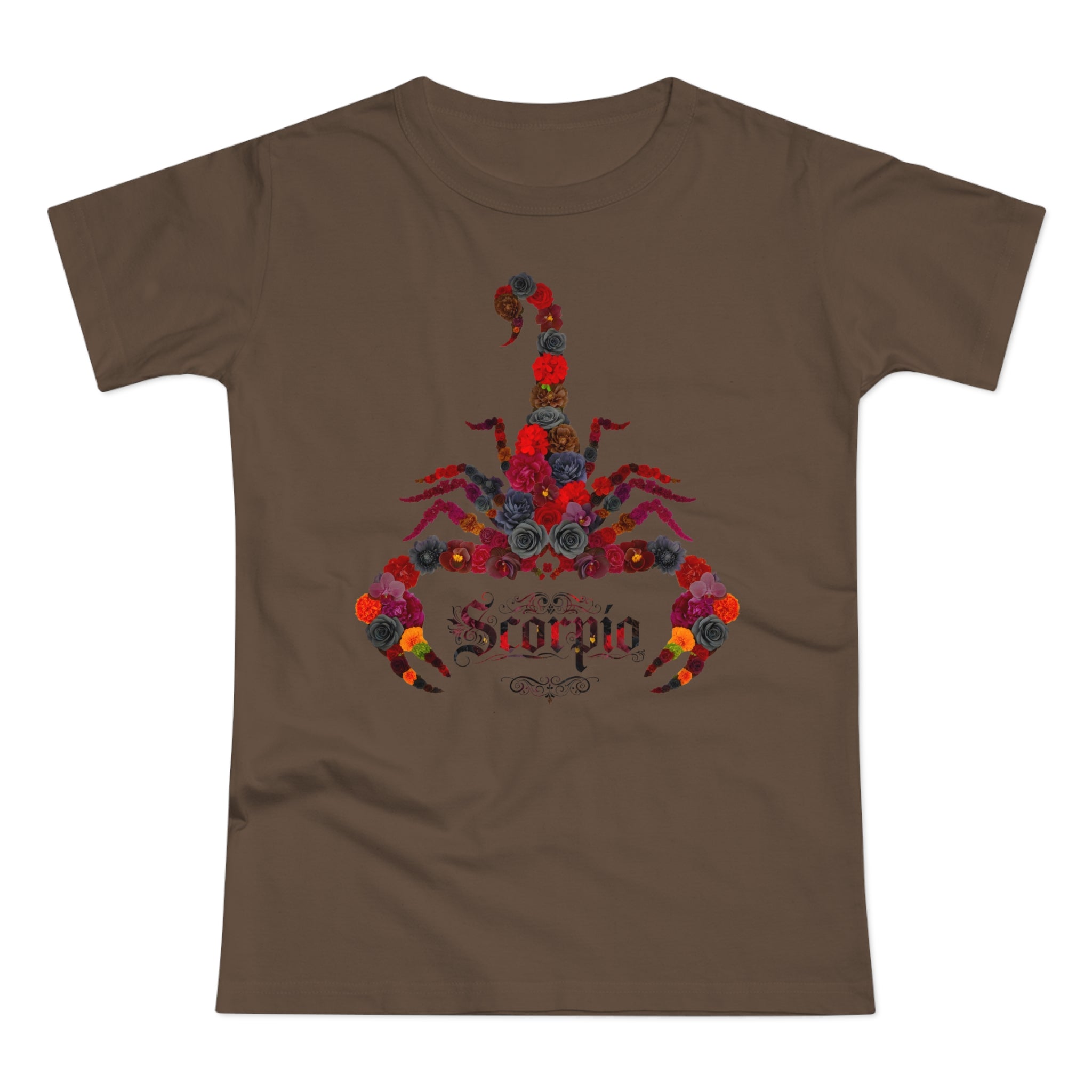 Skorpion: Frontprint, Womens' T-Shirt, florales Sternzeichen, Zodiac Astrologie (Scorpio)