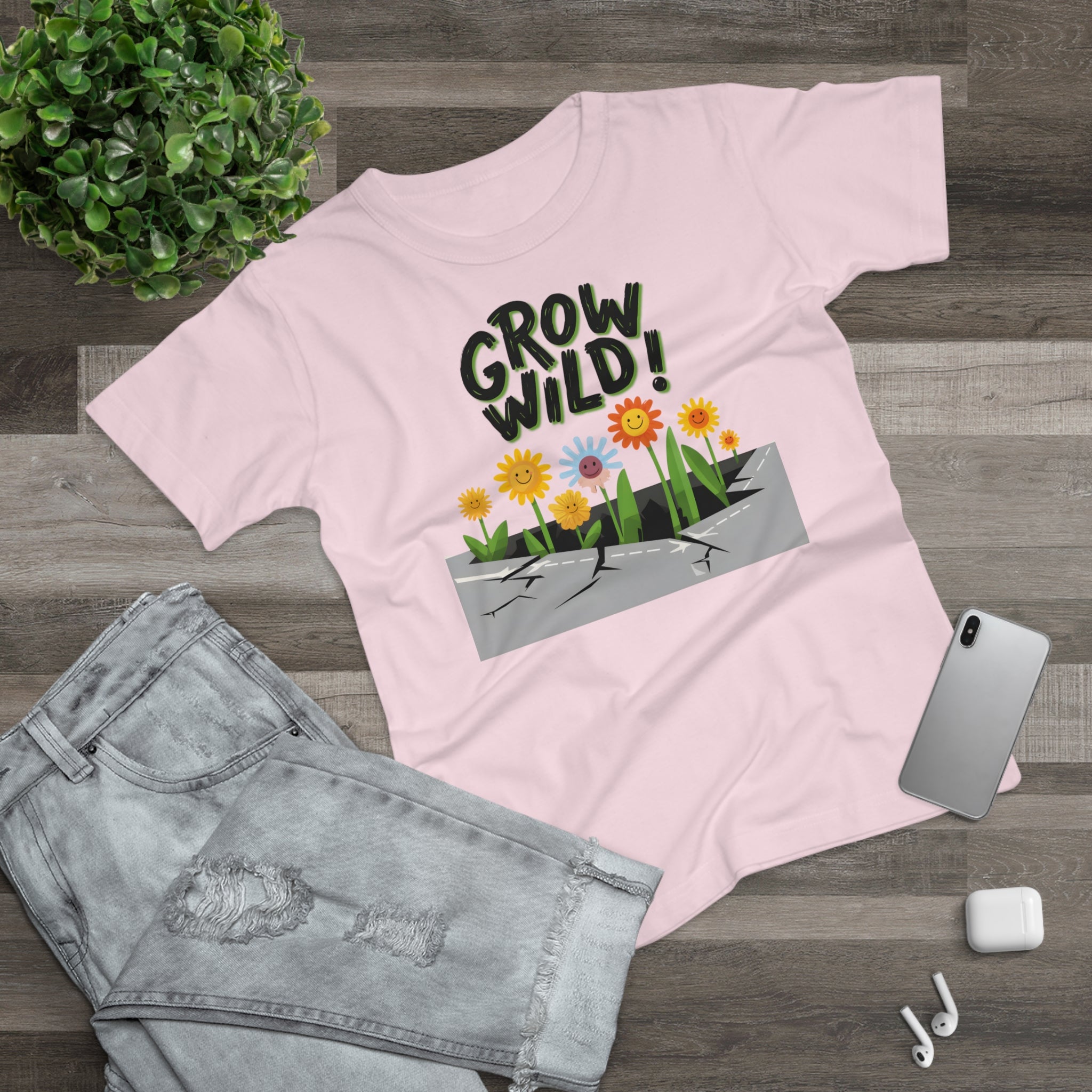 Grow Wild! Floral, Frontprint, Women's T-Shirt, Nature Tee, Spring Shirt, Gardening Gift, Flower Lover Apparel