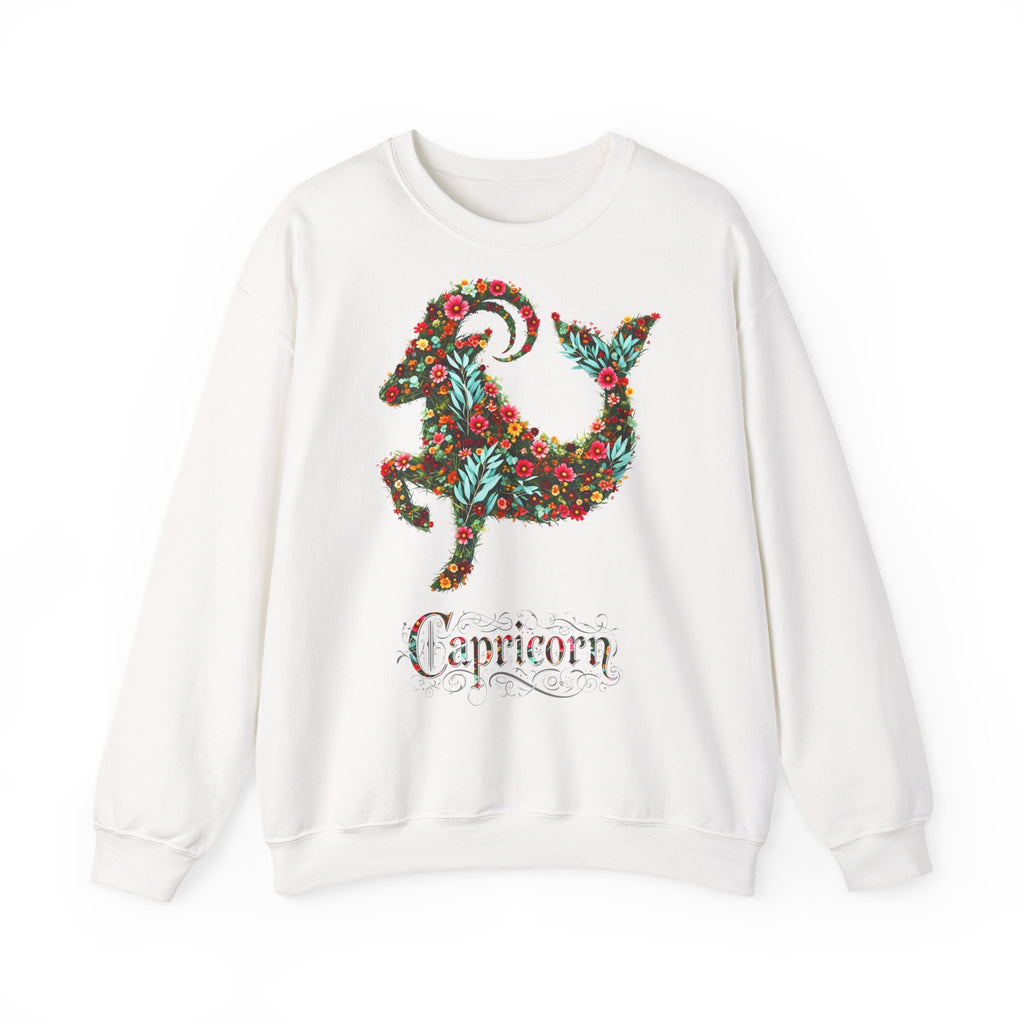 Steinbock: Frontprint, Unisex Sweatshirt, florales Sternzeichen, Zodiac Astrologie (Capricorn)