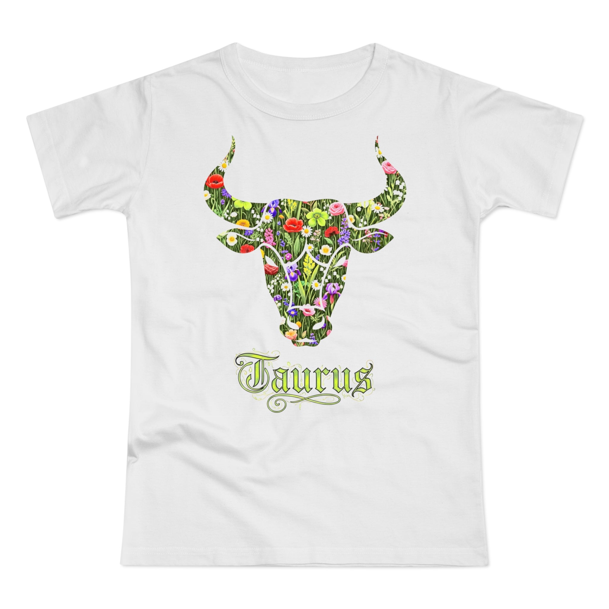 Stier: Frontprint, Womens' T-Shirt, florales Sternzeichen, Zodiac Astrologie (Taurus)