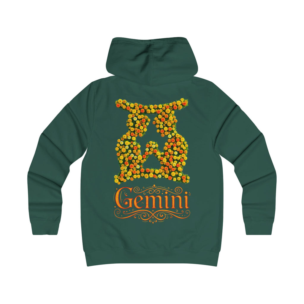 Zwilling: Backprint, Womens' Hoodie - florales Sternzeichen, Zodiac (Gemini)