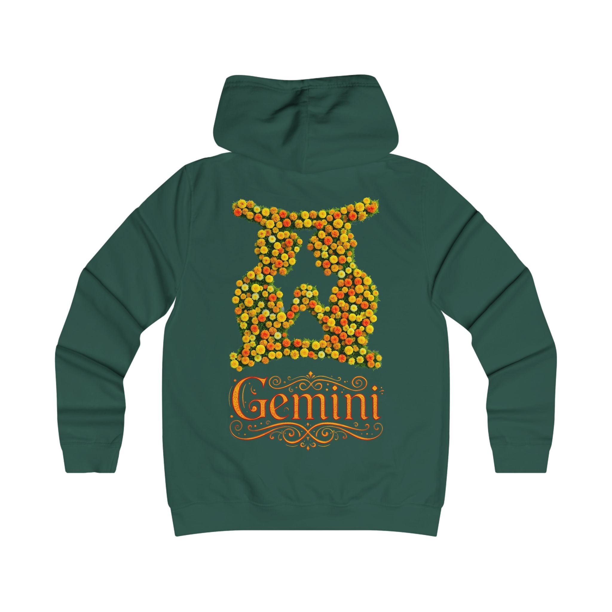 Zwilling: Backprint, Womens' Hoodie - florales Sternzeichen, Zodiac (Gemini)