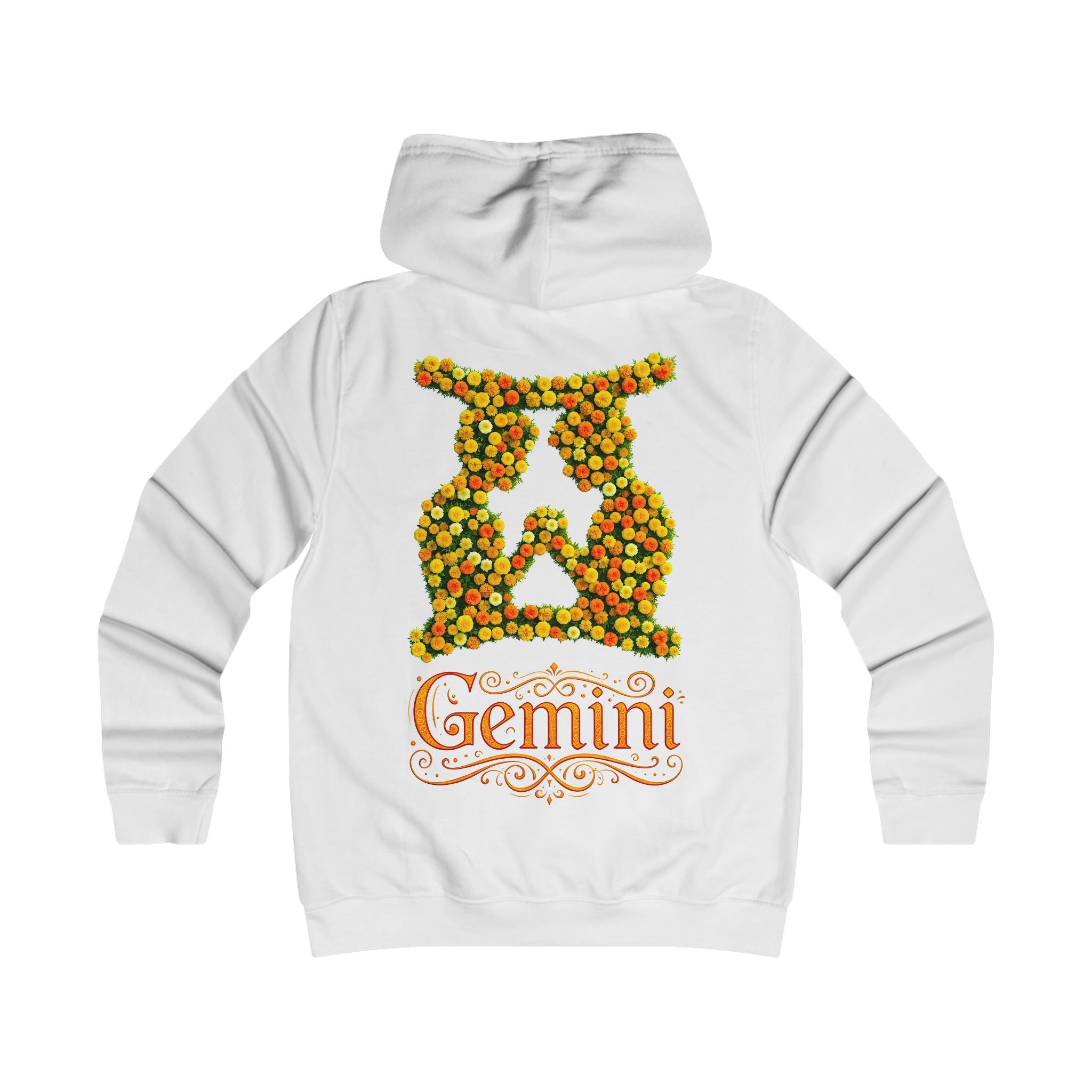 Zwilling: Backprint, Womens' Hoodie - florales Sternzeichen, Zodiac (Gemini)