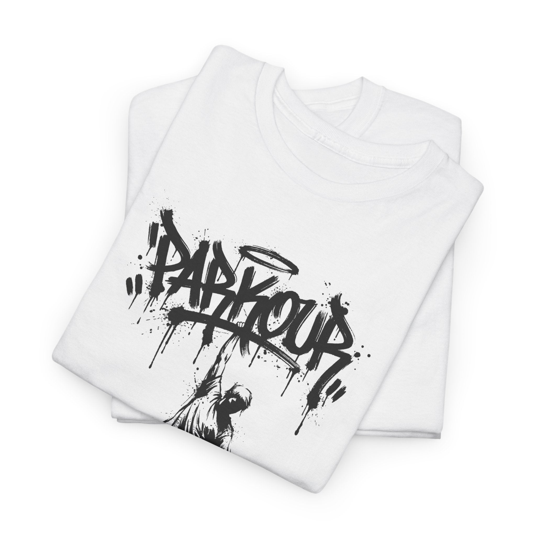 Parkour 04: Frontprint, Unisex T-Shirt - - Urban Stunt Silhouette Crewneck