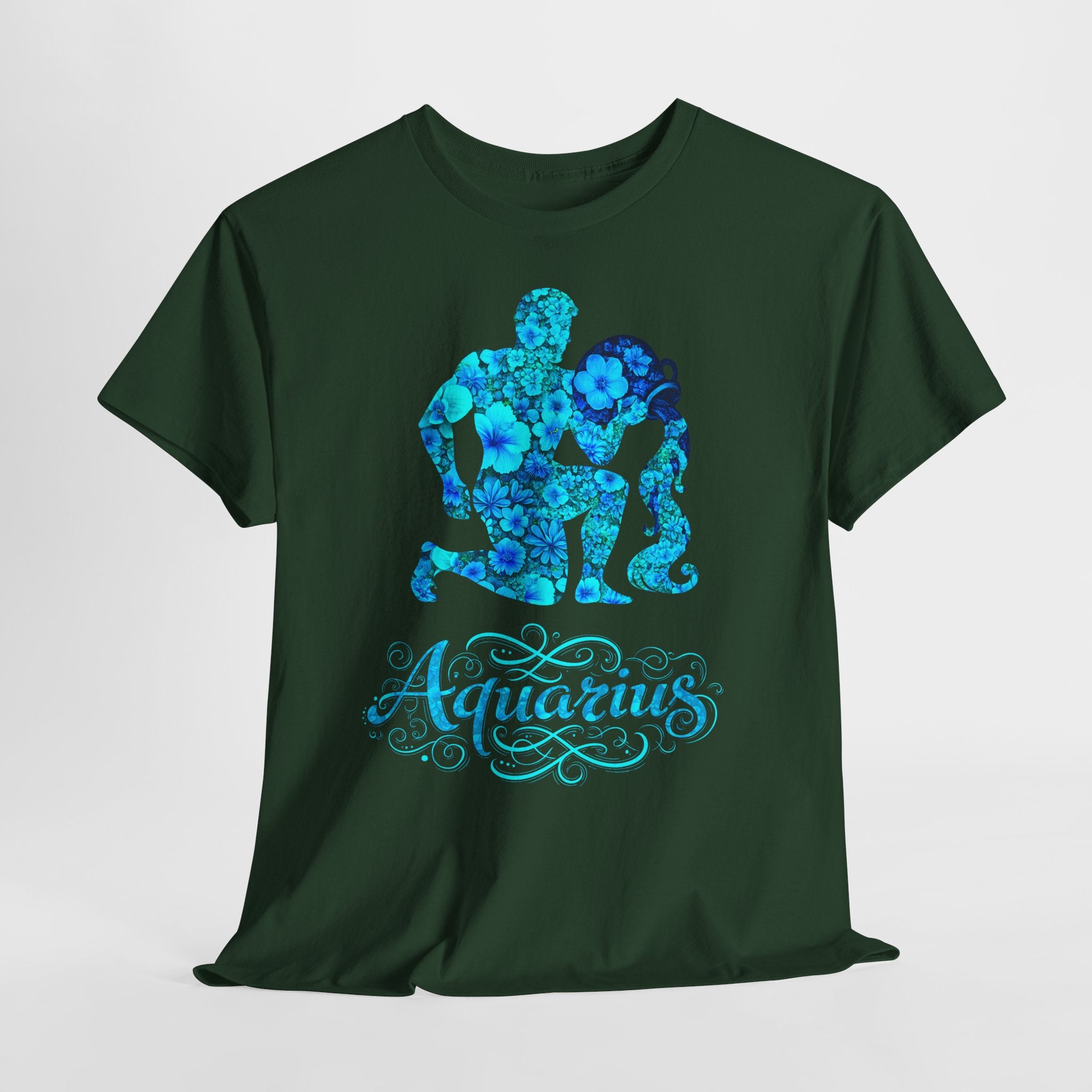 Wassermann: Frontprint, Unisex T-Shirt - Florales Sternzeichen Astrologie (Aquarius)
