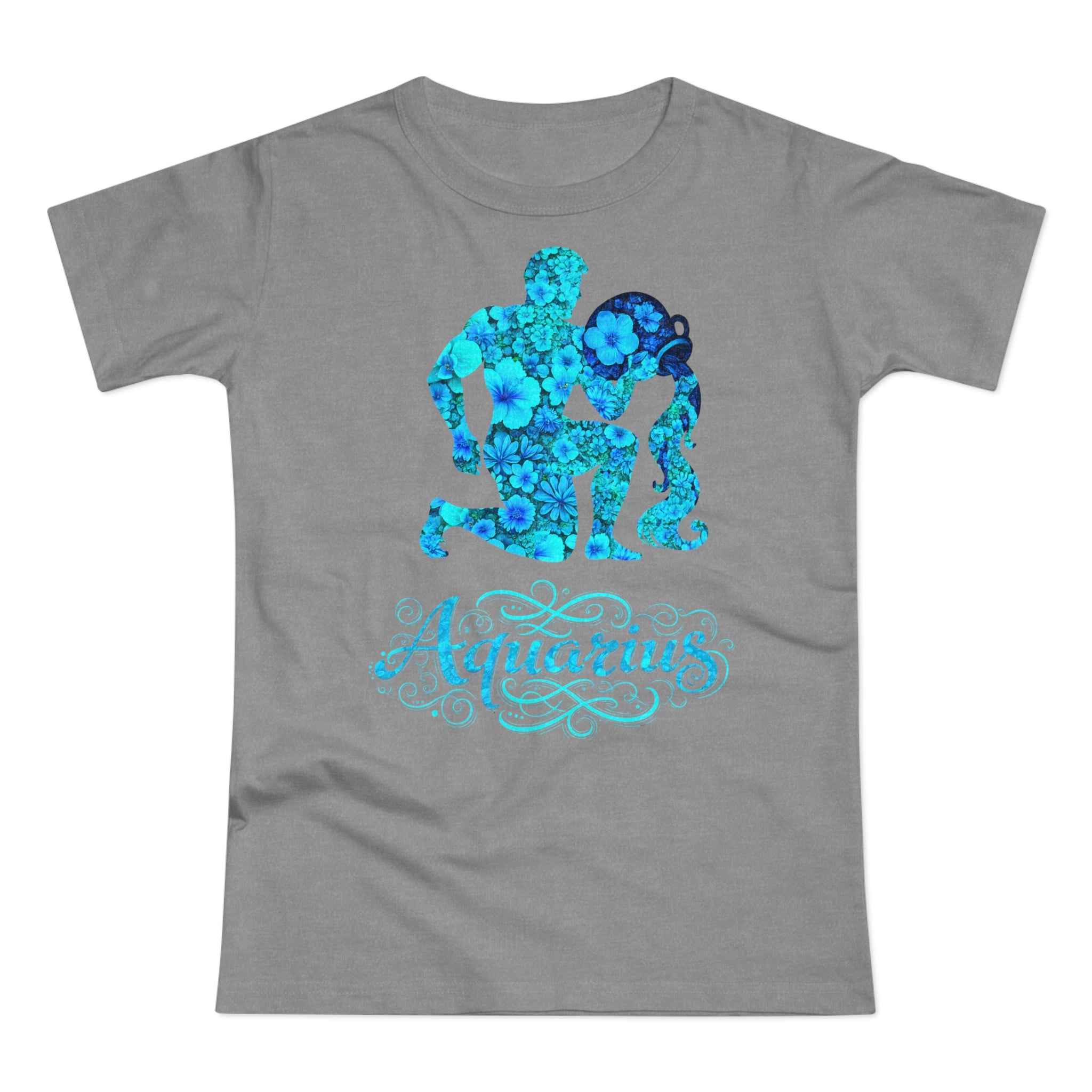 Wassermann: Frontprint, Womens' T-Shirt, florales Sternzeichen, Zodiac Astrologie (Aquarius)