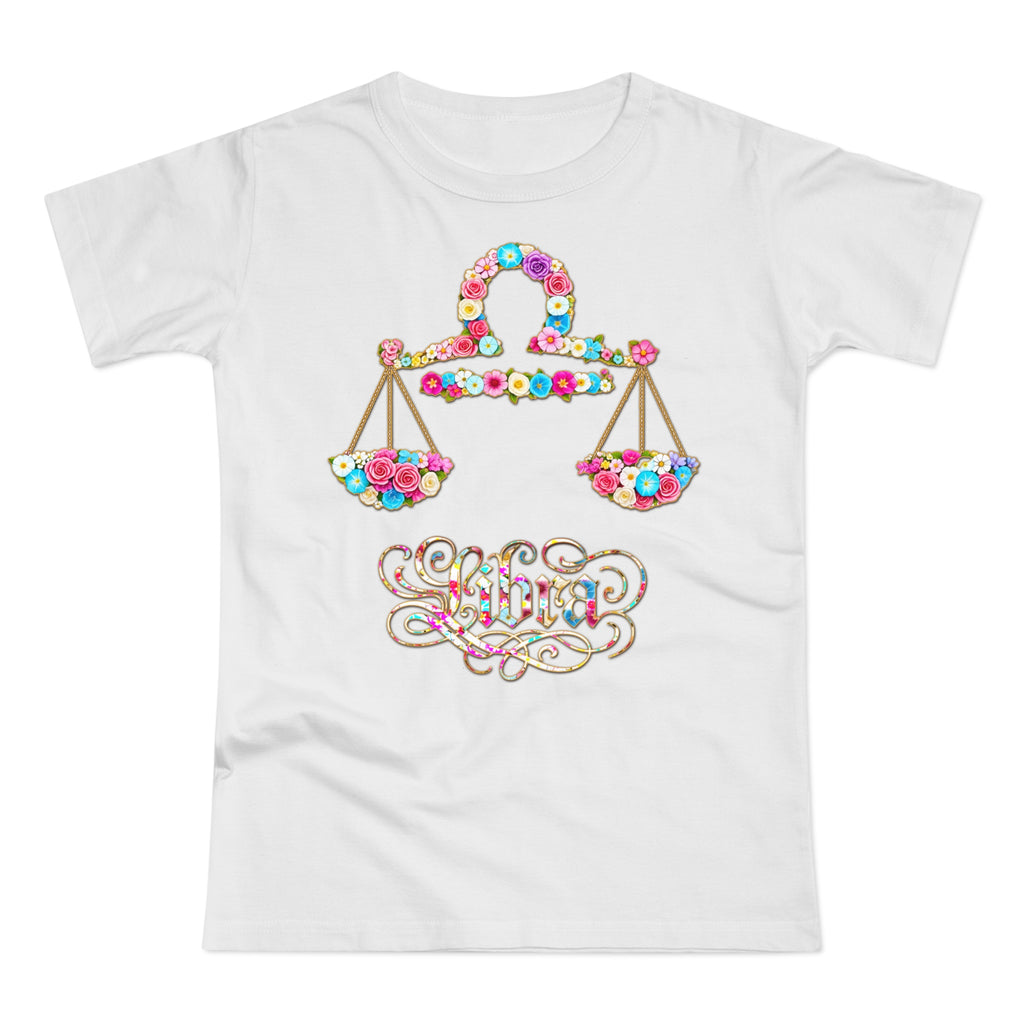 Waage: Frontprint, Womens' T-Shirt, florales Sternzeichen, Zodiac Astrologie (Libra)