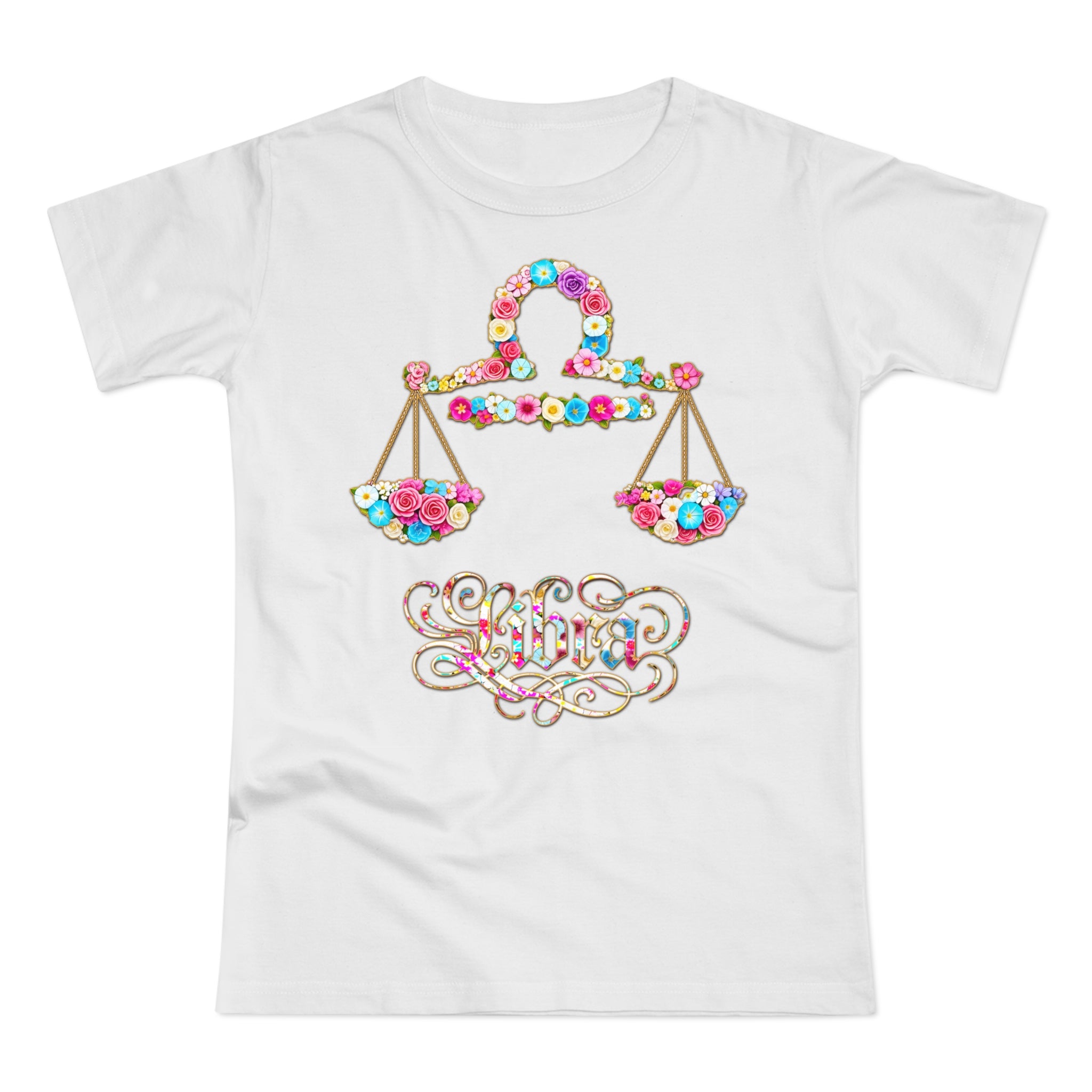 Waage: Frontprint, Womens' T-Shirt, florales Sternzeichen, Zodiac Astrologie (Libra)