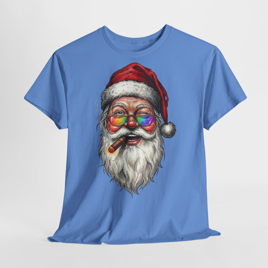 Friendly-Santa: Frontprint, Unisex T-Shirt, Colorful Retro Santa with Cigar Holiday Tee