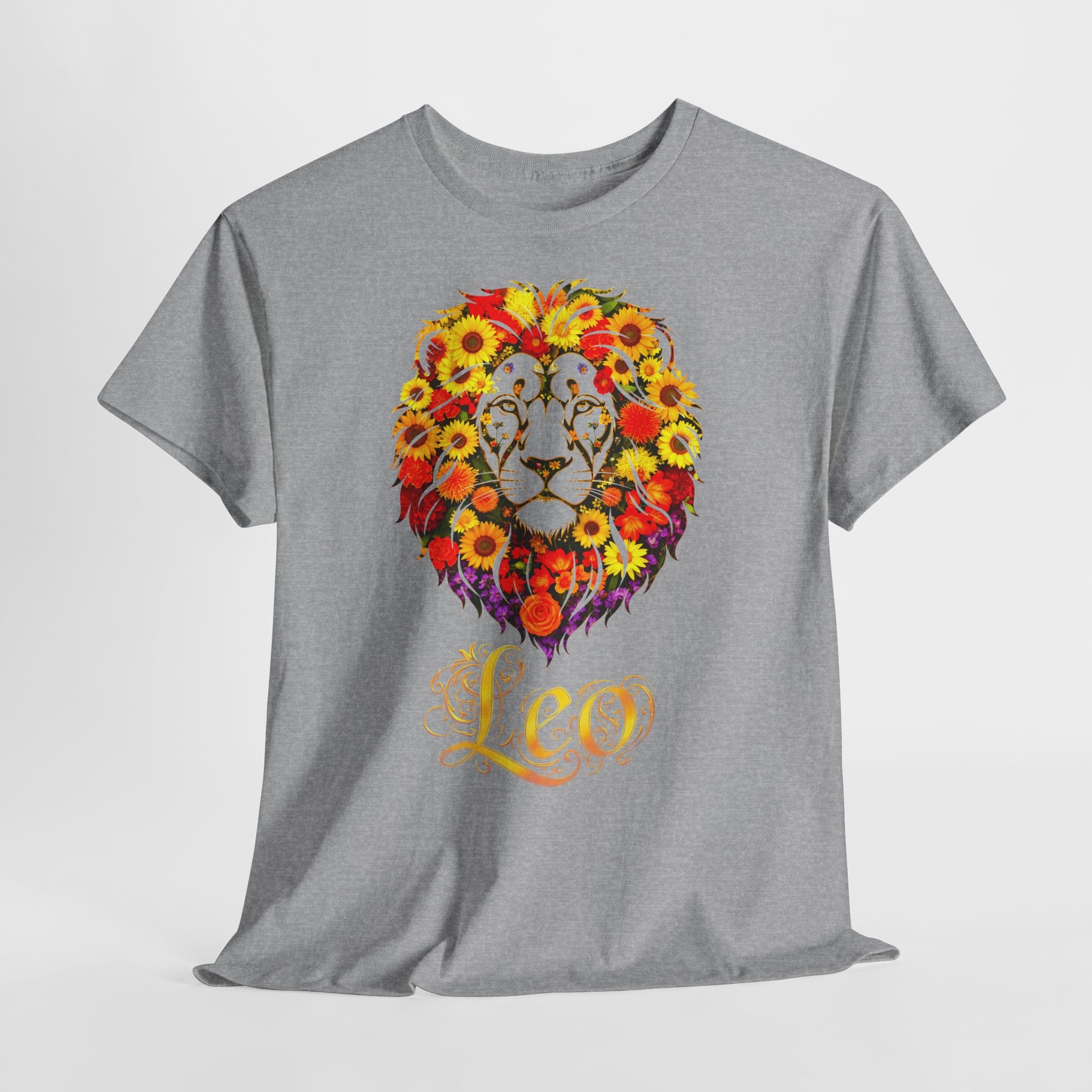 Löwe: Frontprint, Unisex T-Shirt - Florales Sternzeichen Astrologie (Leo)