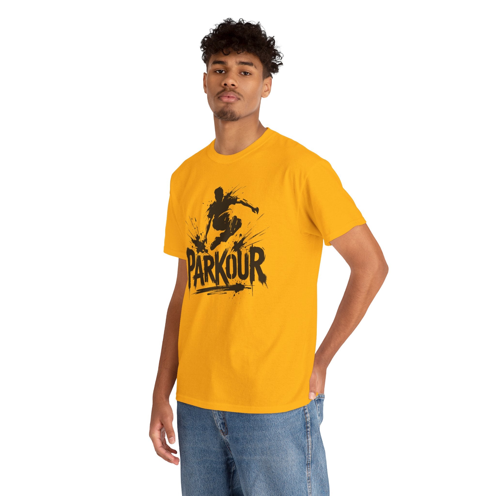 Parkour 01: Frontprint, Unisex T-Shirt - - Urban Stunt Silhouette Crewneck