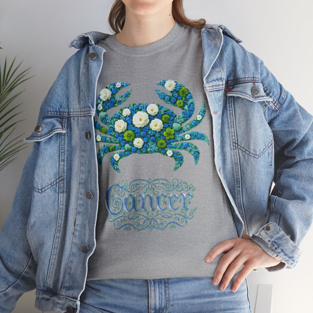 Cancer Floral Zodiac Tee, Astrology Shirt, Gift for Cancer, Horoscope Apparel, Unisex Tees, Cute Crab Design