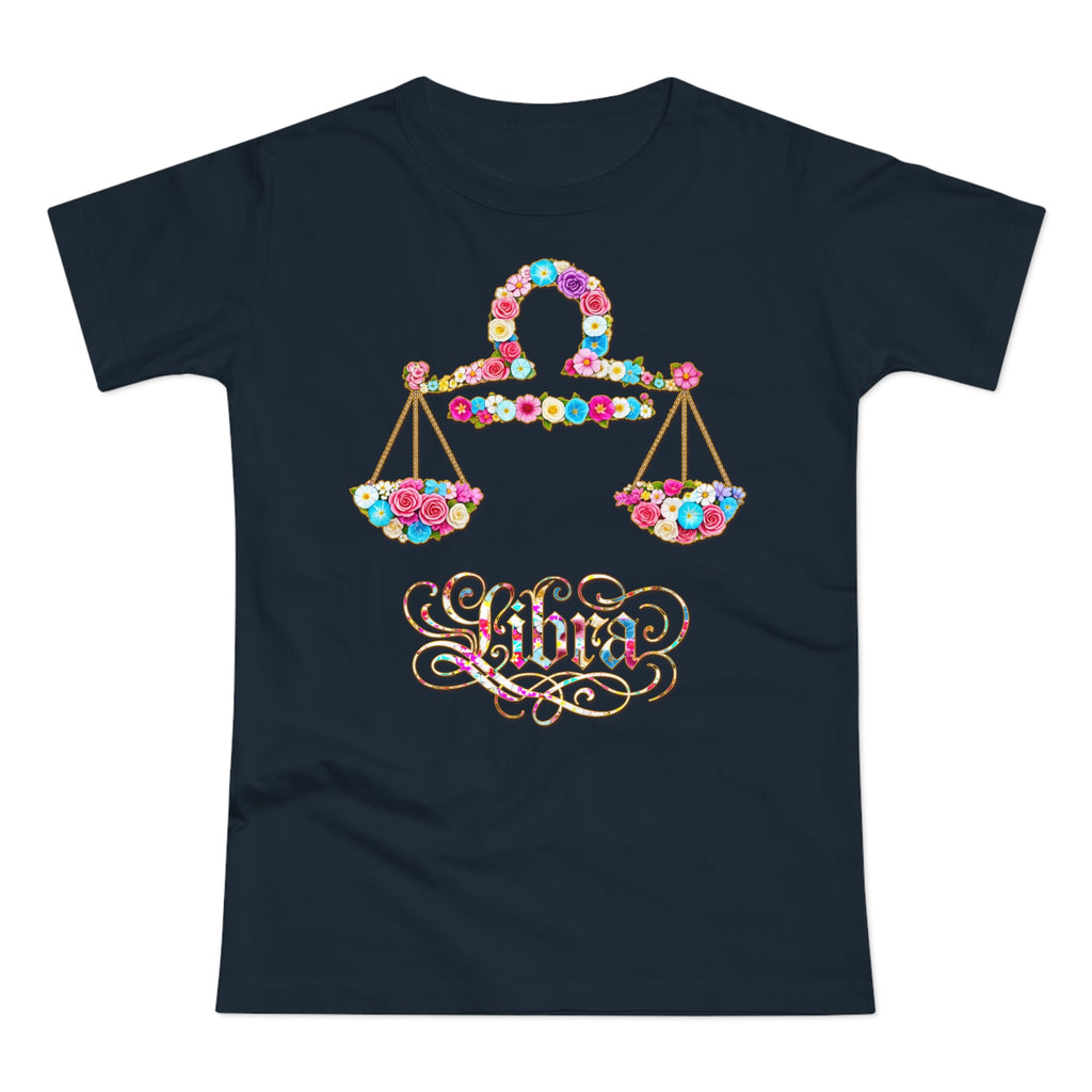 Waage: Frontprint, Womens' T-Shirt, florales Sternzeichen, Zodiac Astrologie (Libra)