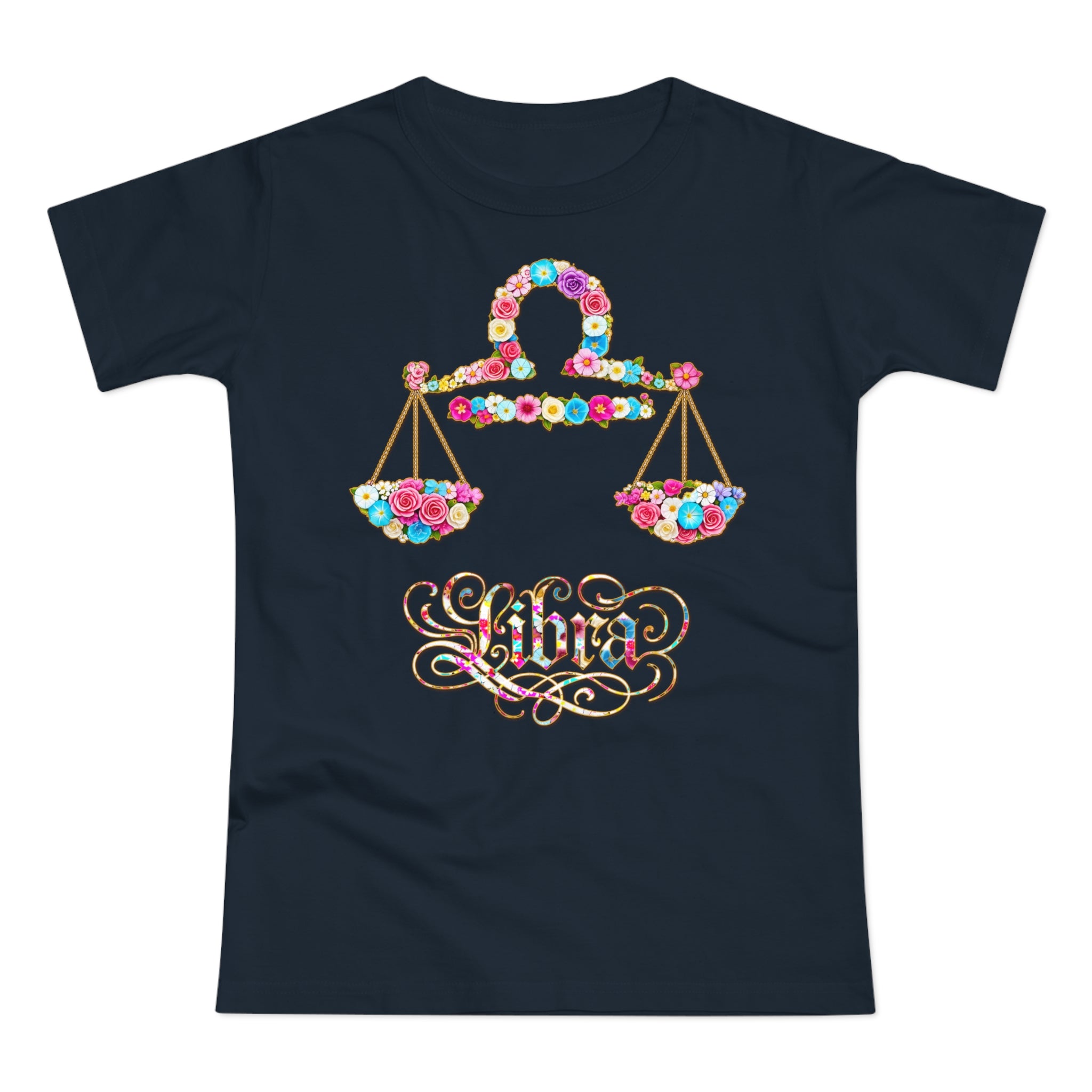Waage: Frontprint, Womens' T-Shirt, florales Sternzeichen, Zodiac Astrologie (Libra)