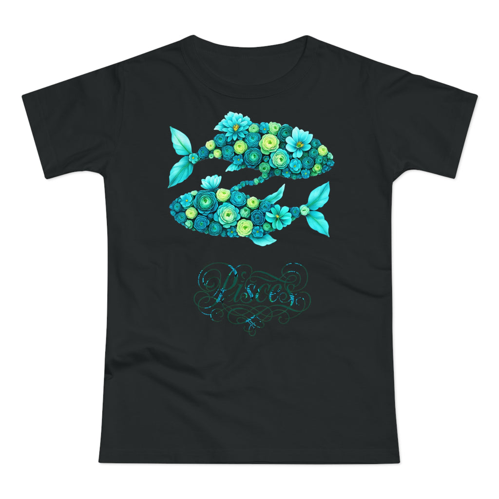 Fische: Frontprint, Womens' T-Shirt, florales Sternzeichen, Zodiac Astrologie (Pisces)