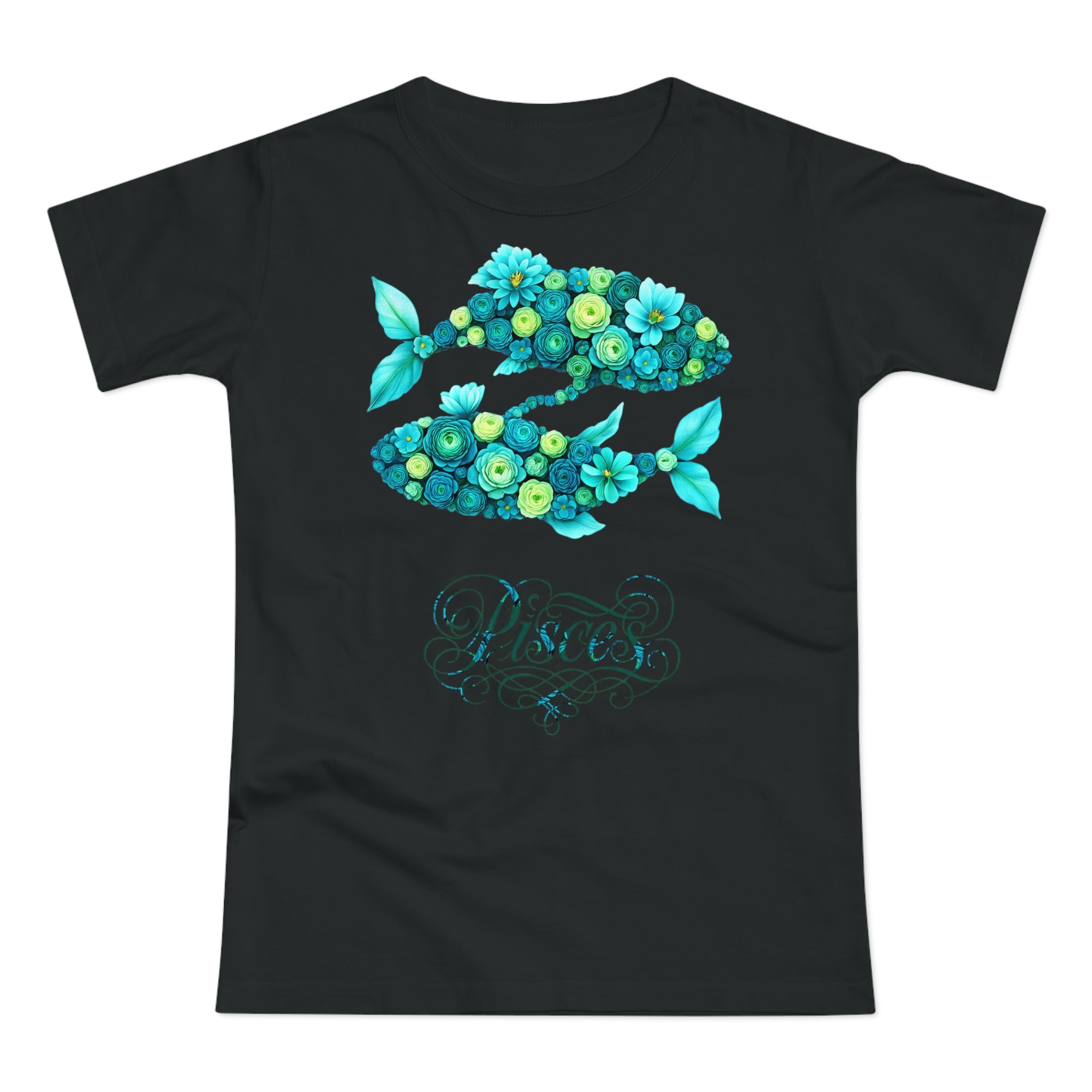 Fische: Frontprint, Womens' T-Shirt, florales Sternzeichen, Zodiac Astrologie (Pisces)
