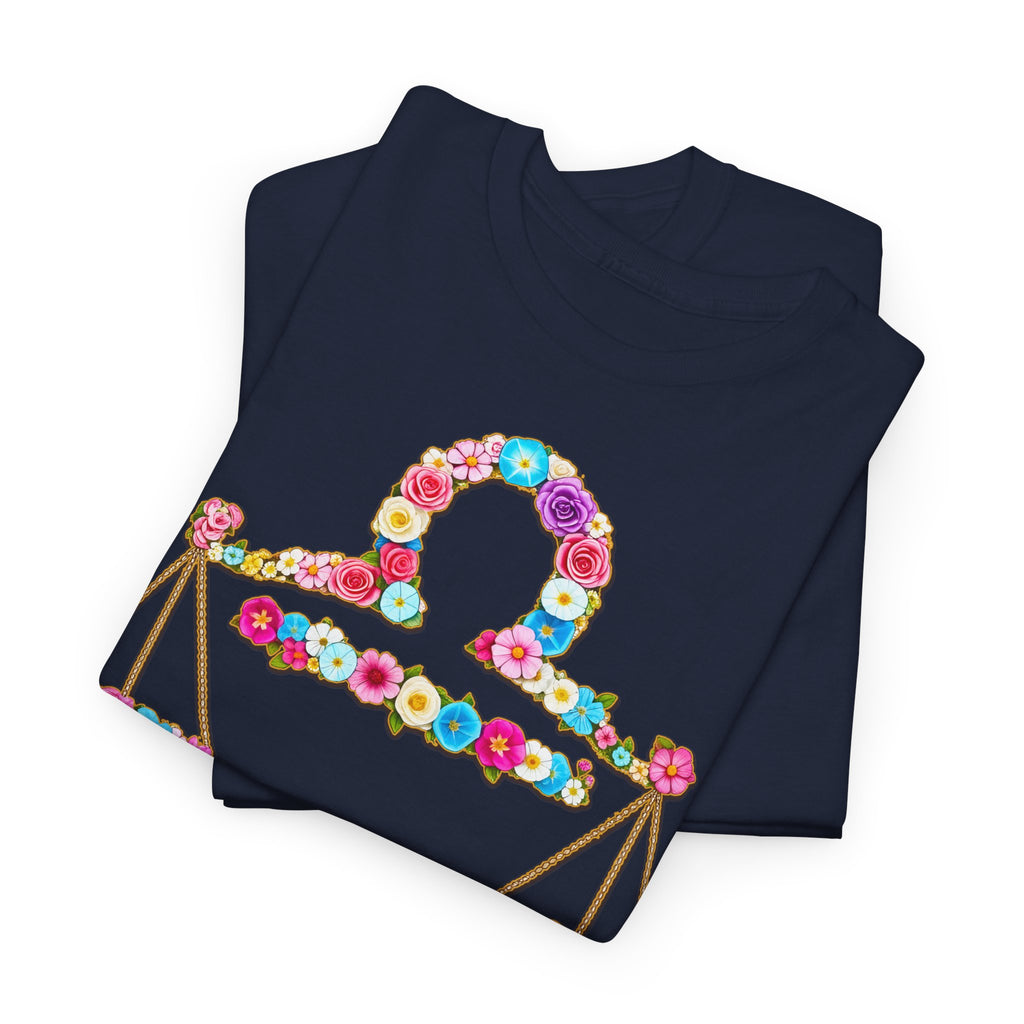 Waage: Frontprint, Unisex T-Shirt - Florales Sternzeichen Astrologie (Libra)
