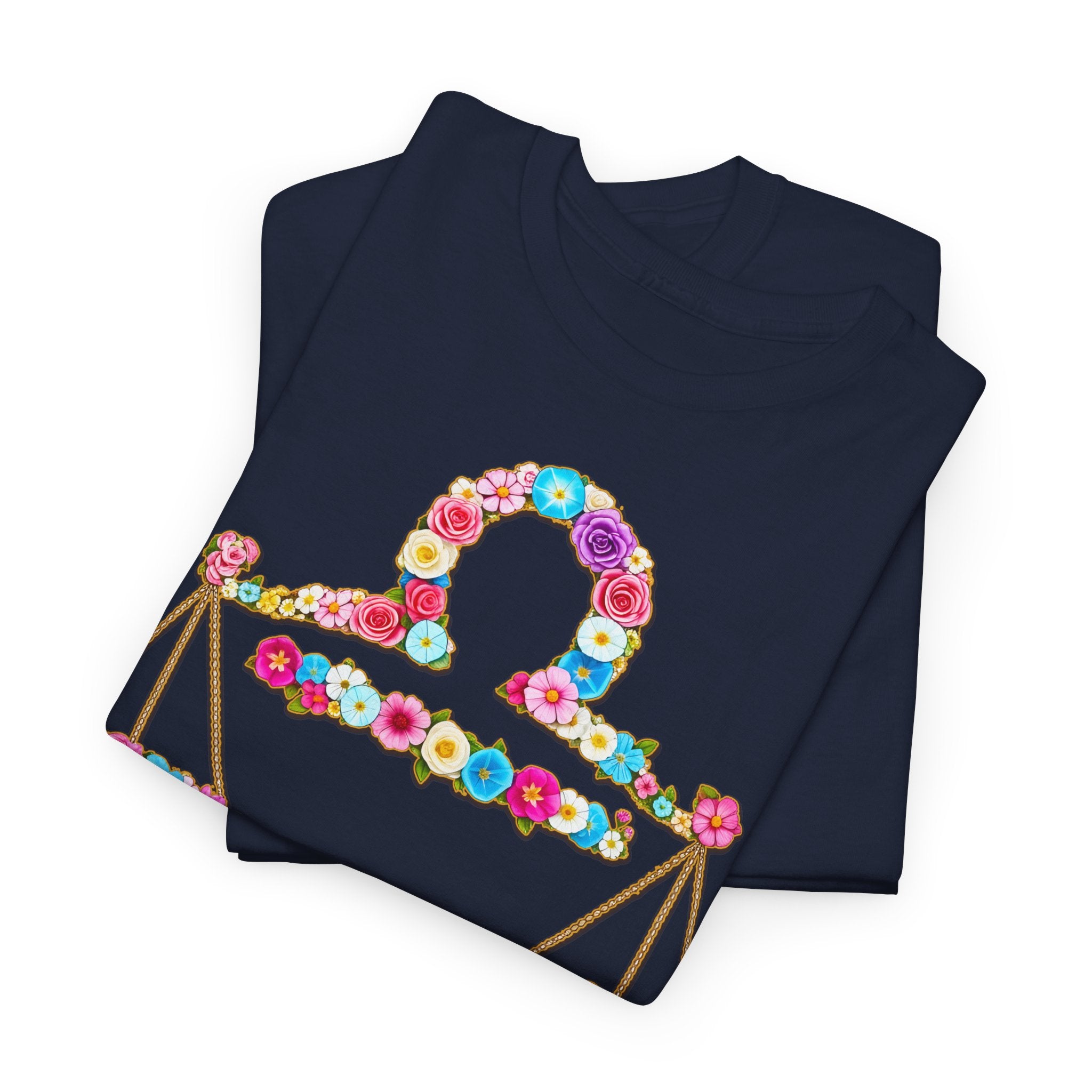 Waage: Frontprint, Unisex T-Shirt - Florales Sternzeichen Astrologie (Libra)