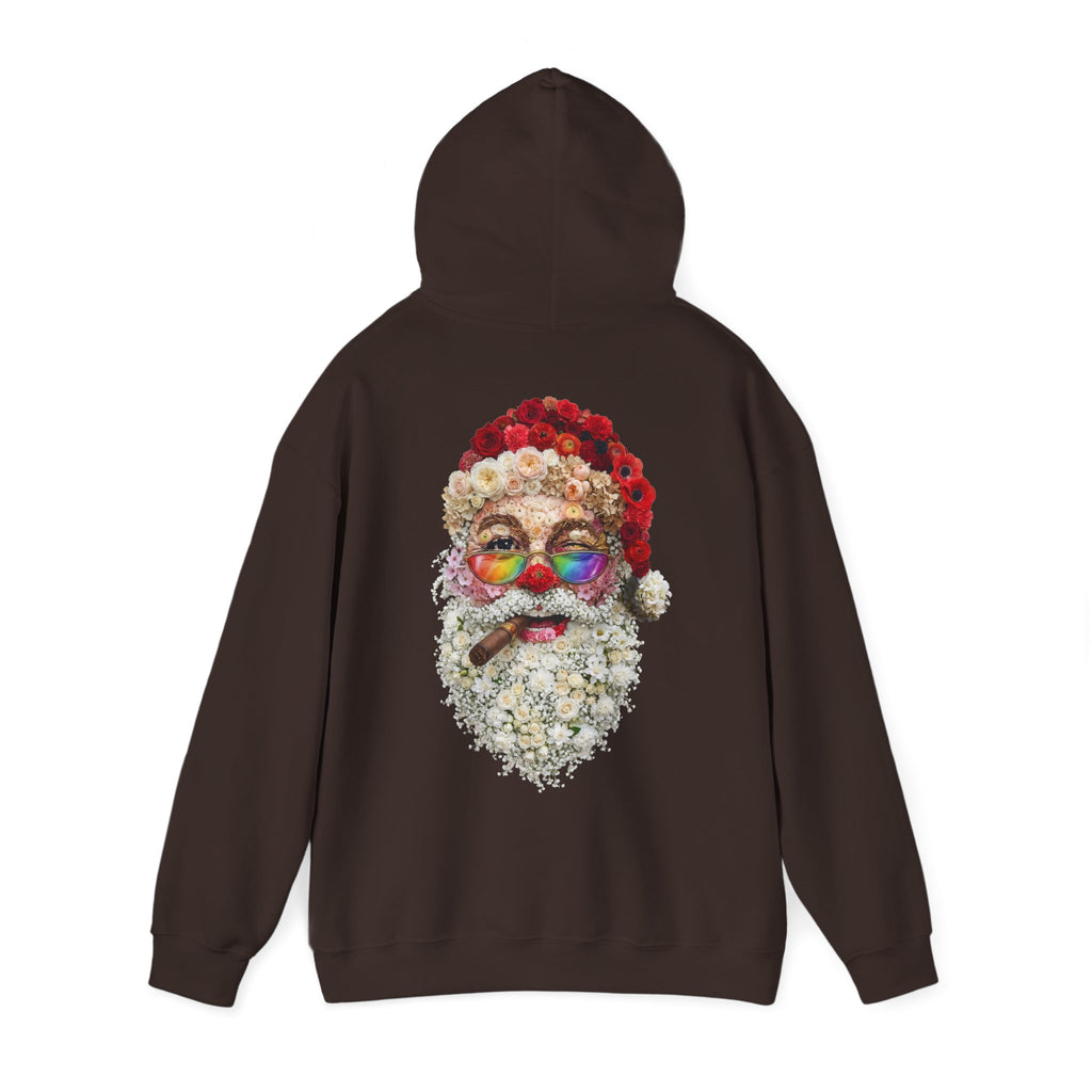Blumen-Santa: Backprint, Unisex Hoodie, Rainbow Glasses Christmas X-Mas Floral