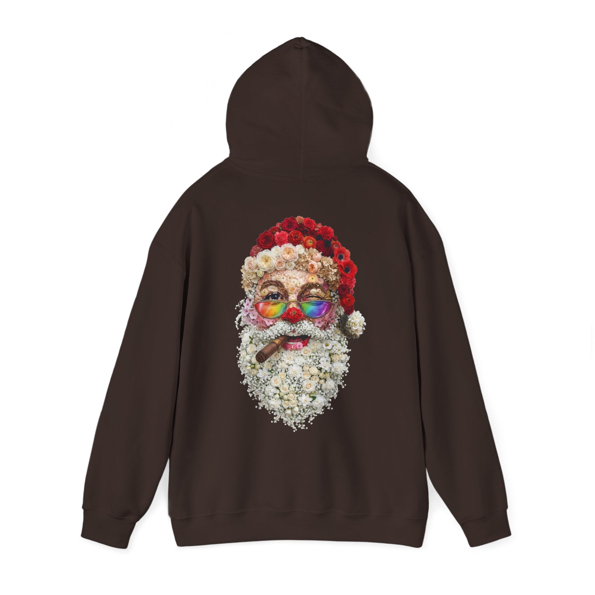 Blumen-Santa: Backprint, Unisex Hoodie, Rainbow Glasses Christmas X-Mas Floral
