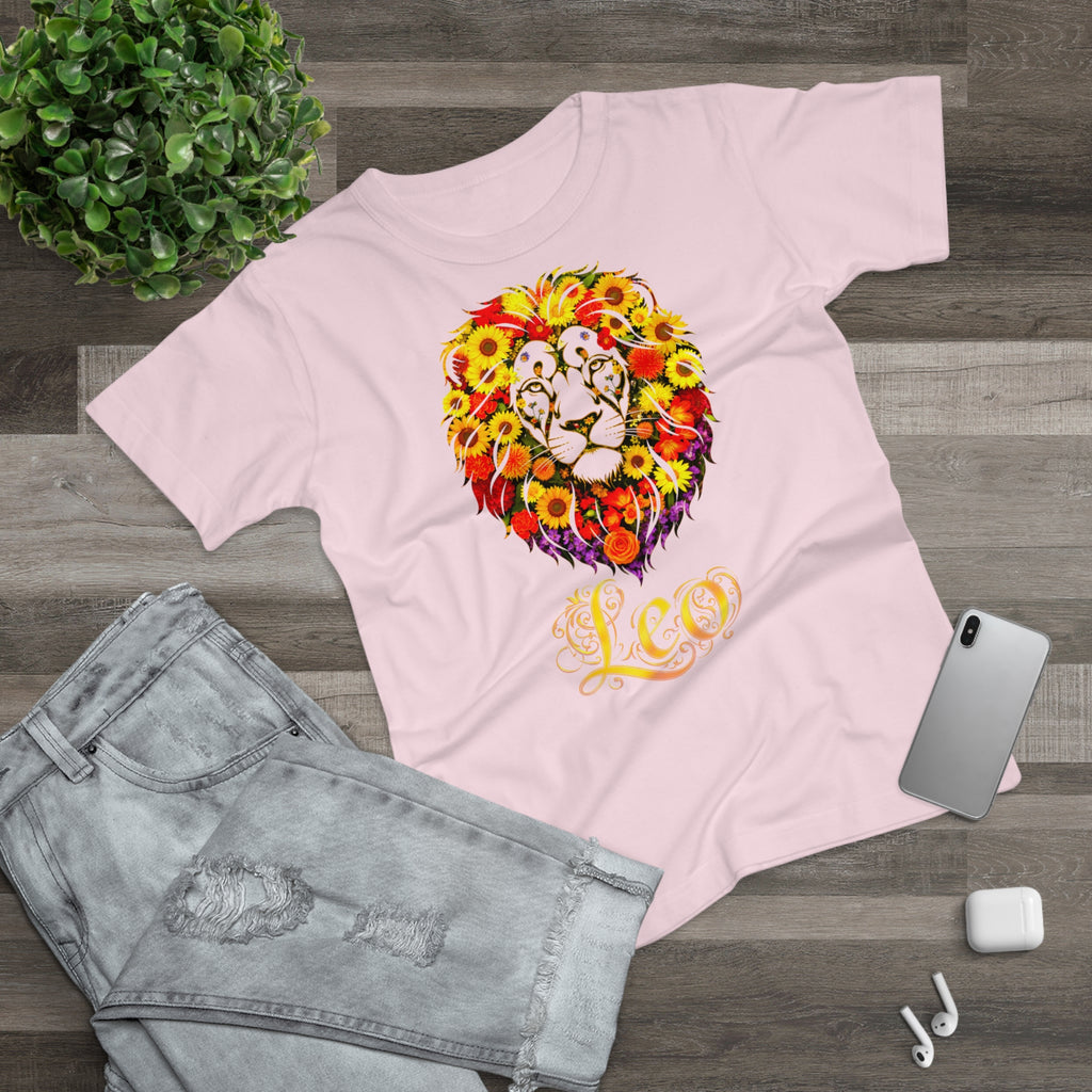Löwe: Frontprint, Womens' T-Shirt, florales Sternzeichen, Zodiac Astrologie (Leo)