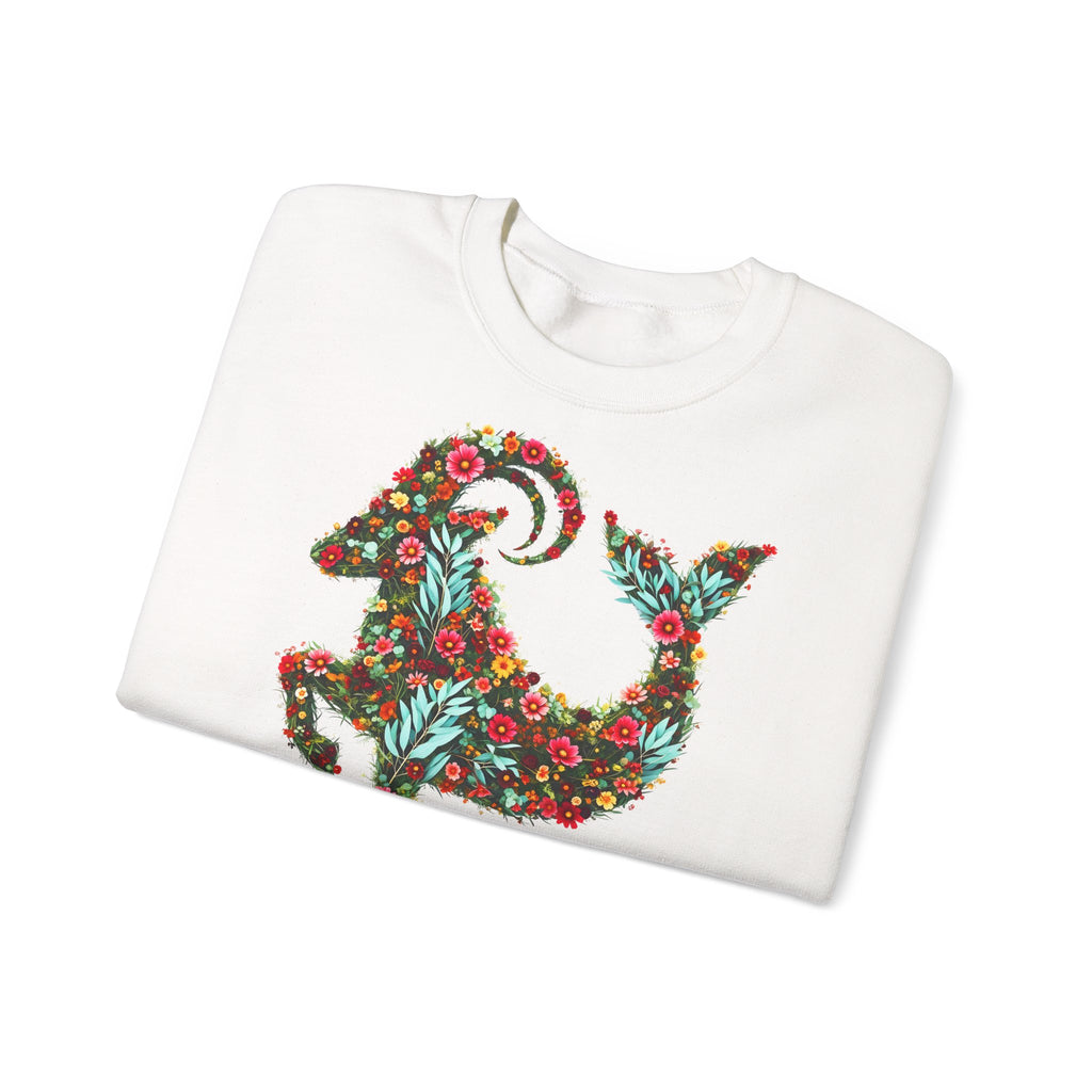 Steinbock: Frontprint, Unisex Sweatshirt, florales Sternzeichen, Zodiac Astrologie (Capricorn)