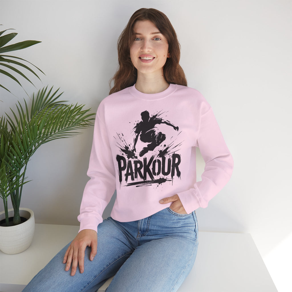 Parkour 01: Frontprint, Unisex Sweatshirt - Urban Stunt Silhouette Crewneck