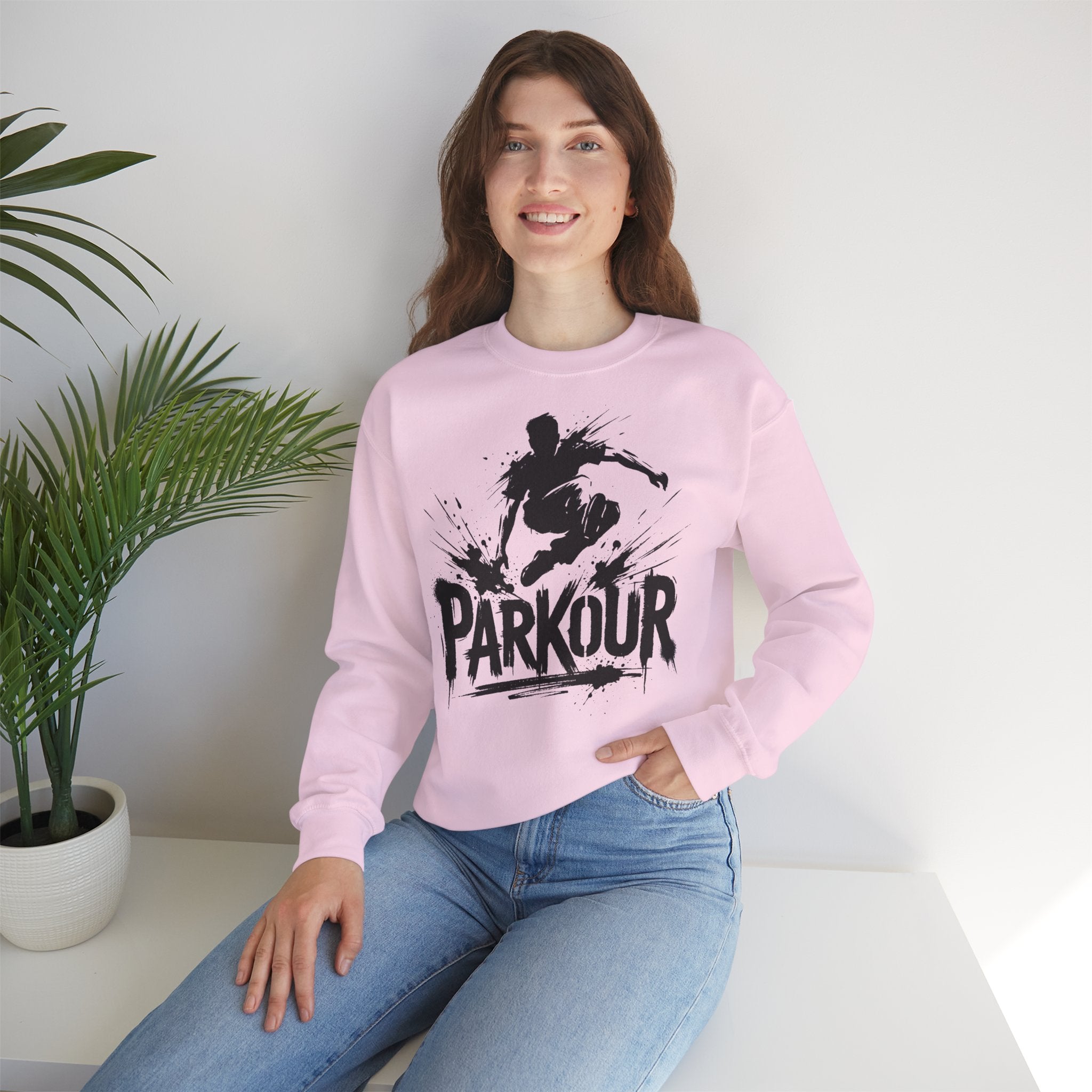 Parkour 01: Frontprint, Unisex Sweatshirt - Urban Stunt Silhouette Crewneck