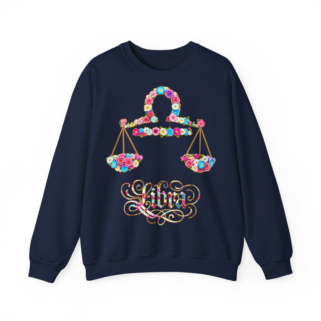 Waage: Frontprint, Unisex Sweatshirt, florales Sternzeichen, Zodiac Astrologie (Libra)