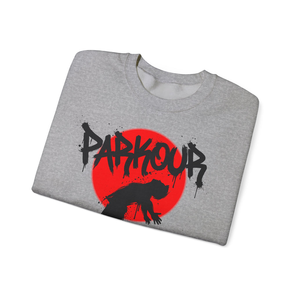 Parkour A: Frontprint, Unisex Sweatshirt - Urban Stunt Silhouette Crewneck