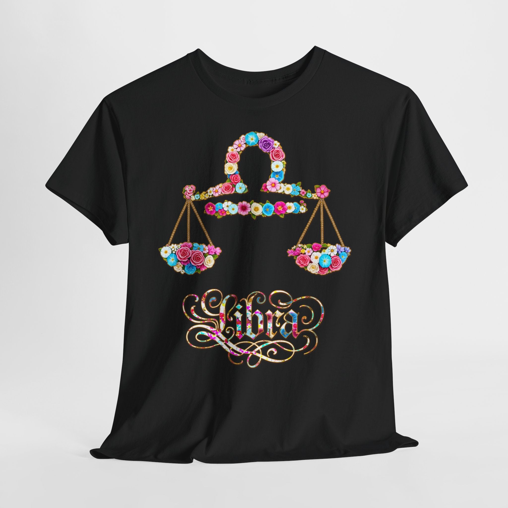 Waage: Frontprint, Unisex T-Shirt - Florales Sternzeichen Astrologie (Libra)