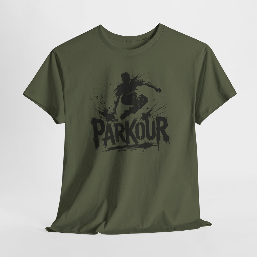 Parkour 01: Frontprint, Unisex T-Shirt - - Urban Stunt Silhouette Crewneck
