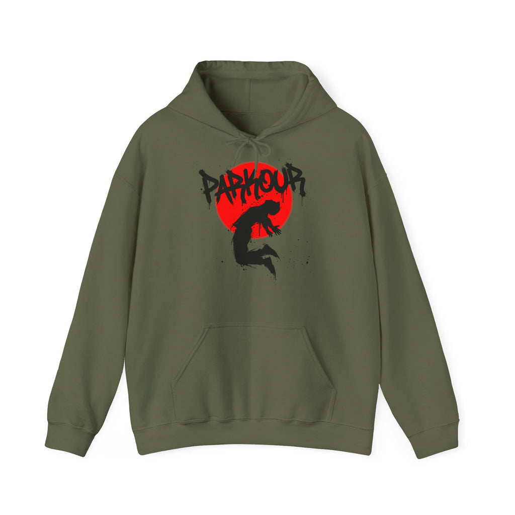 Parkour A: Frontprint, Unisex Hoodie - Urban Stunt Silhouette
