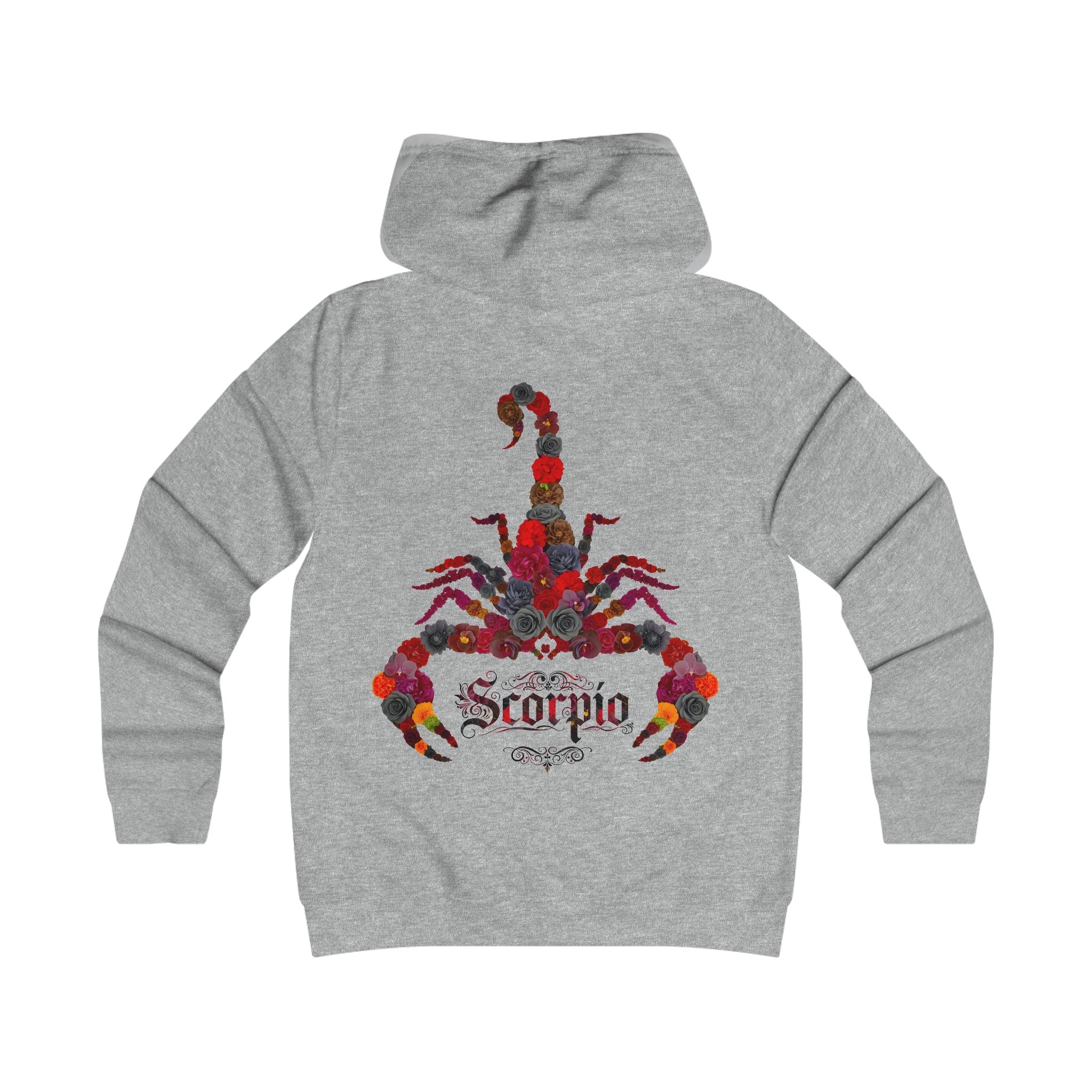 Skorpion: Backprint, Womens' Hoodie - florales Sternzeichen, Zodiac (Scorpio)