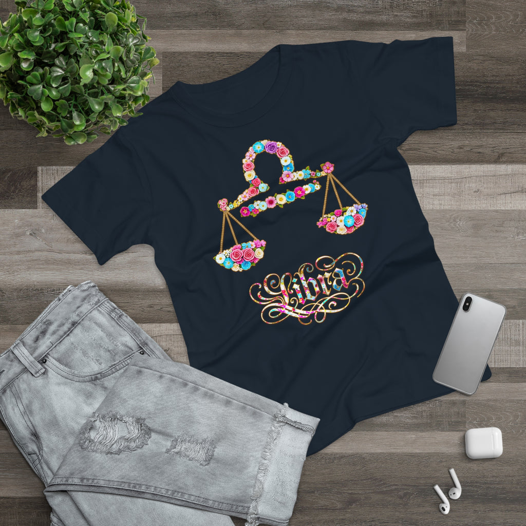 Waage: Frontprint, Womens' T-Shirt, florales Sternzeichen, Zodiac Astrologie (Libra)