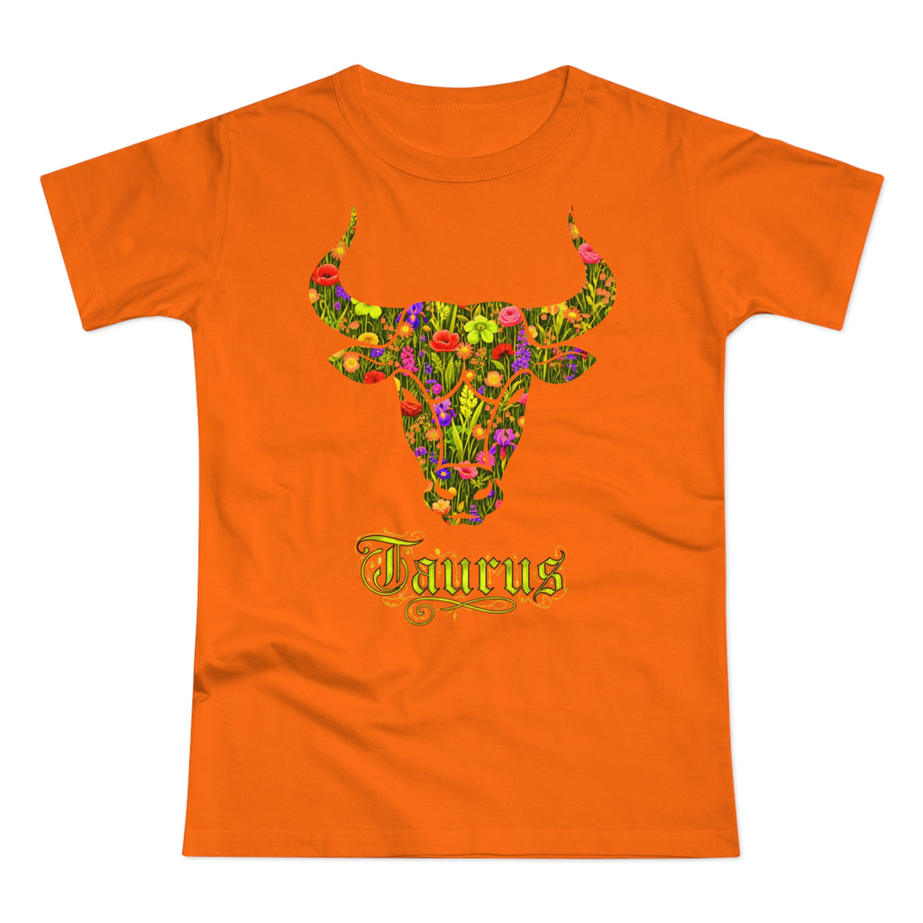 Stier: Frontprint, Womens' T-Shirt, florales Sternzeichen, Zodiac Astrologie (Taurus)