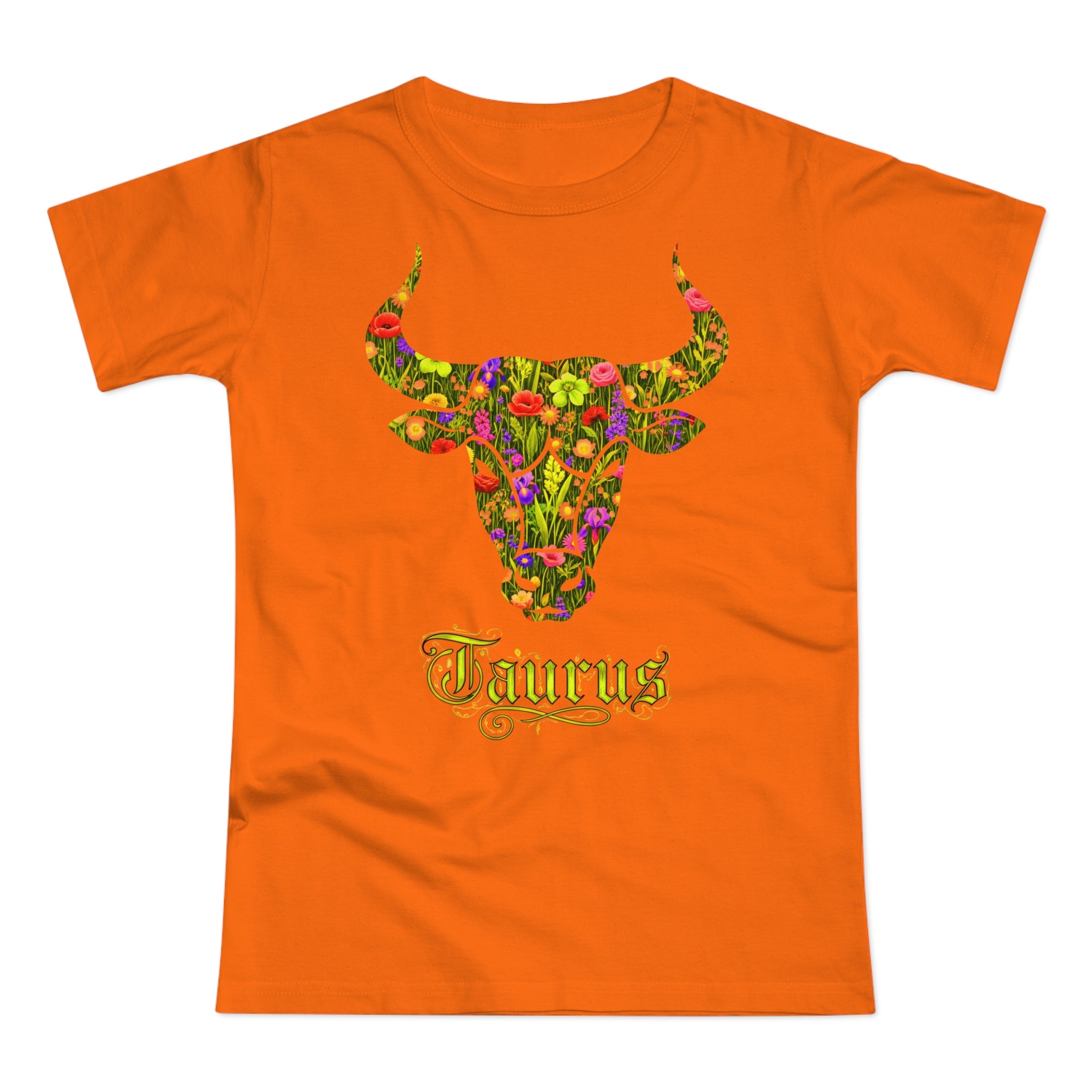 Stier: Frontprint, Womens' T-Shirt, florales Sternzeichen, Zodiac Astrologie (Taurus)