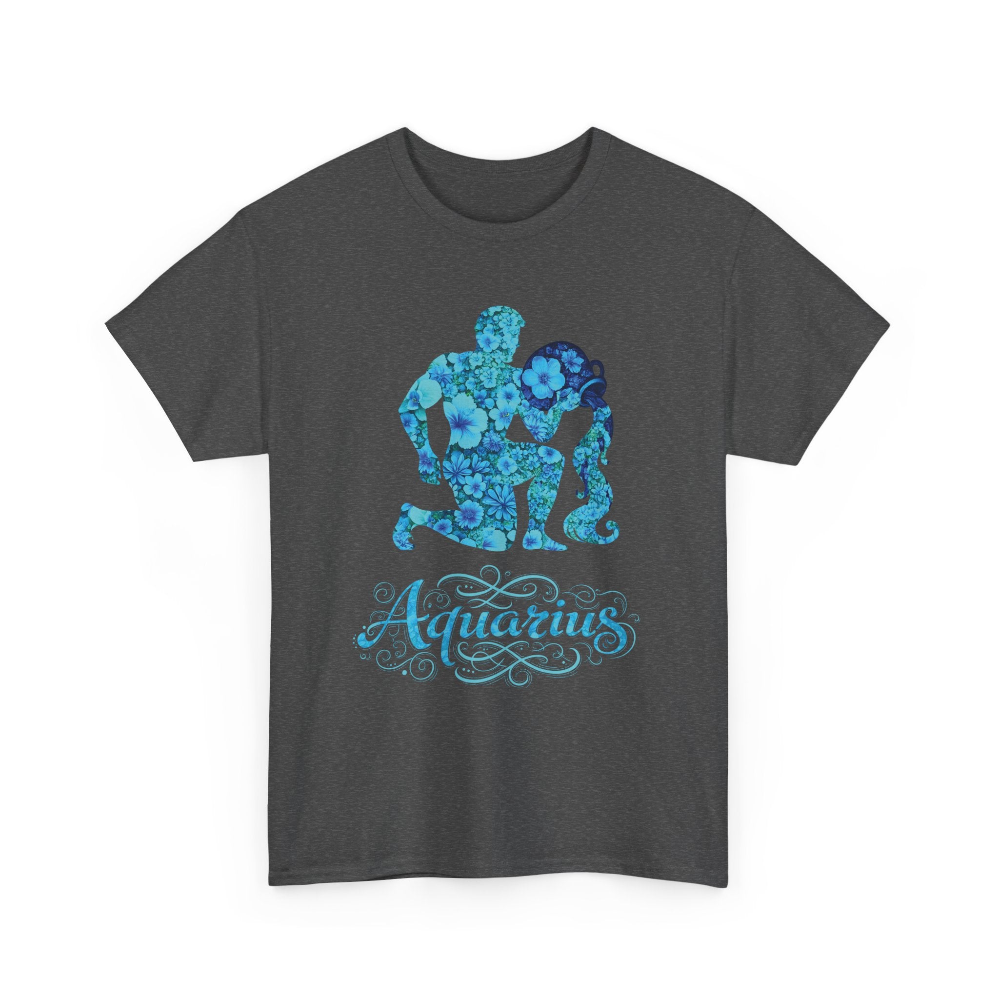 Aquarius Floral Zodiac Unisex Heavy Cotton Tee, Astrology Shirt, Horoscope Gift, Birthday Tee, Unique Astrology Apparel
