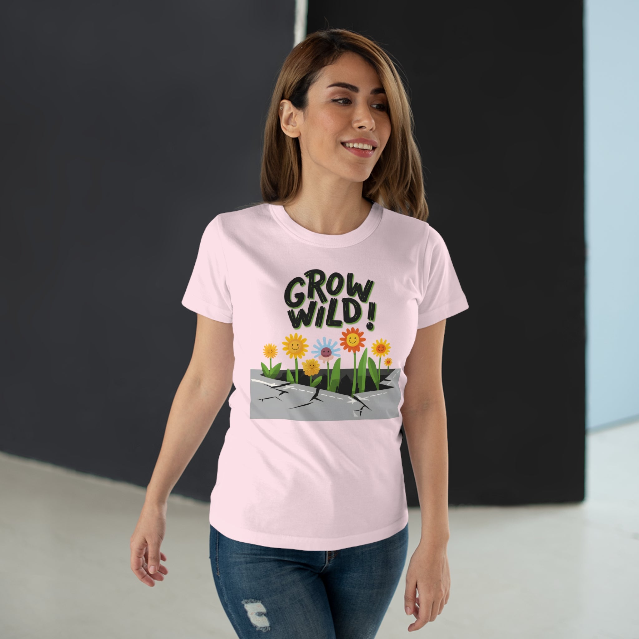 Grow Wild! Floral, Frontprint, Women's T-Shirt, Nature Tee, Spring Shirt, Gardening Gift, Flower Lover Apparel