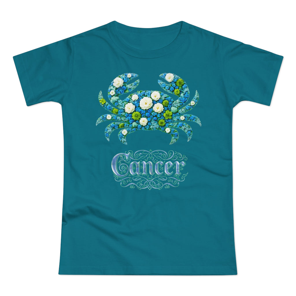 Krebs: Frontprint, Womens' T-Shirt, florales Sternzeichen, Zodiac Astrologie (Cancer)