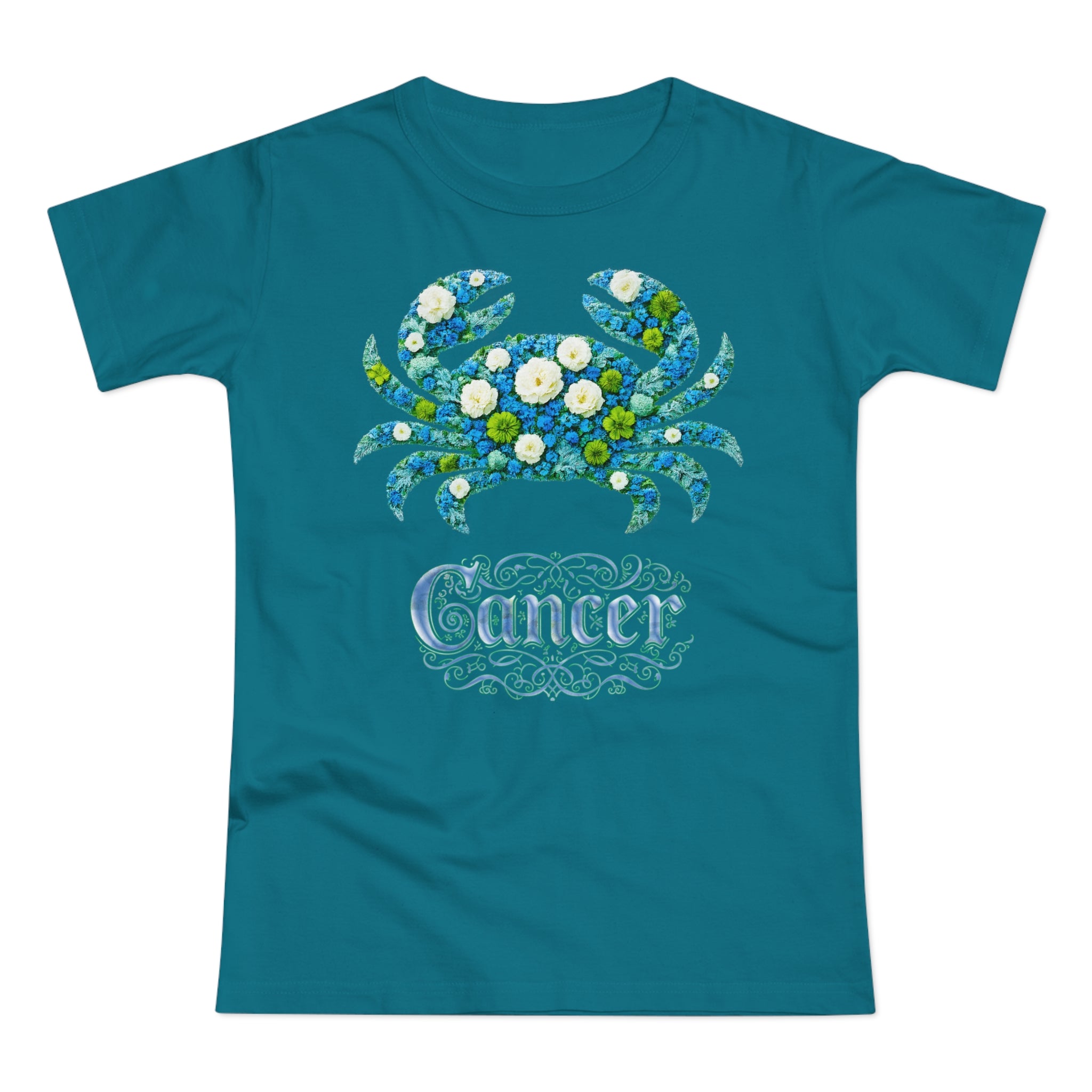 Krebs: Frontprint, Womens' T-Shirt, florales Sternzeichen, Zodiac Astrologie (Cancer)