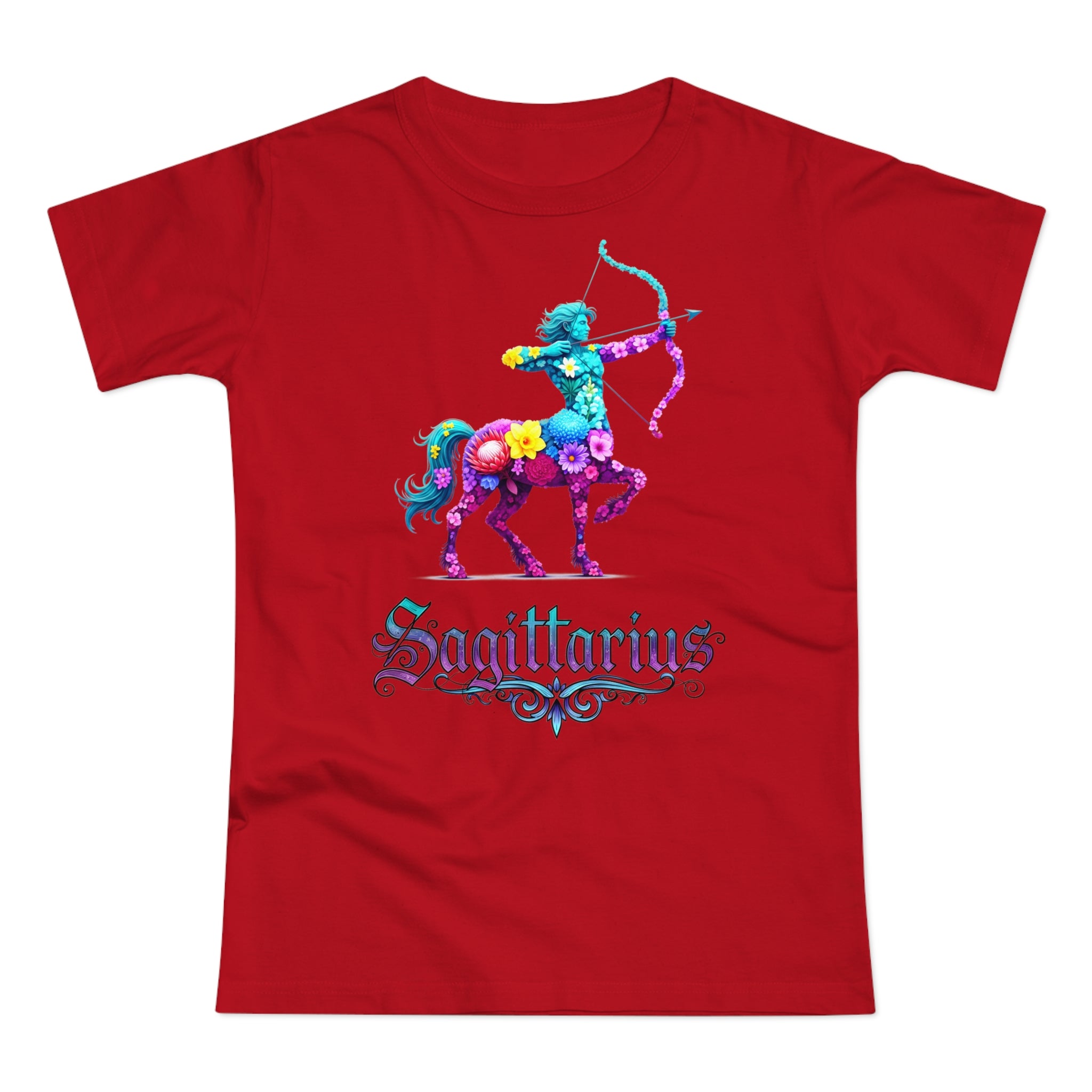 Schütze: Frontprint, Womens' T-Shirt, florales Sternzeichen, Zodiac Astrologie (Sagittarius)