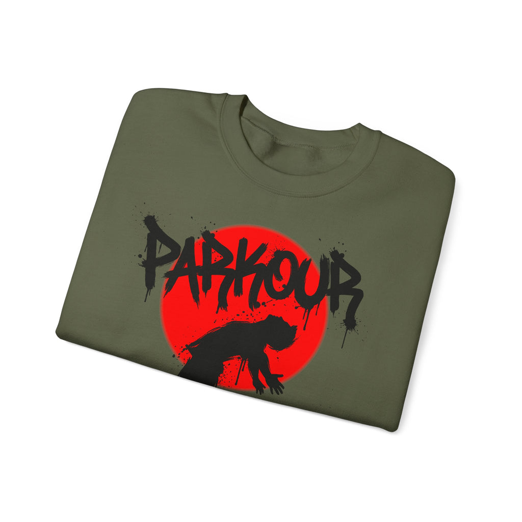 Parkour A: Frontprint, Unisex Sweatshirt - Urban Stunt Silhouette Crewneck