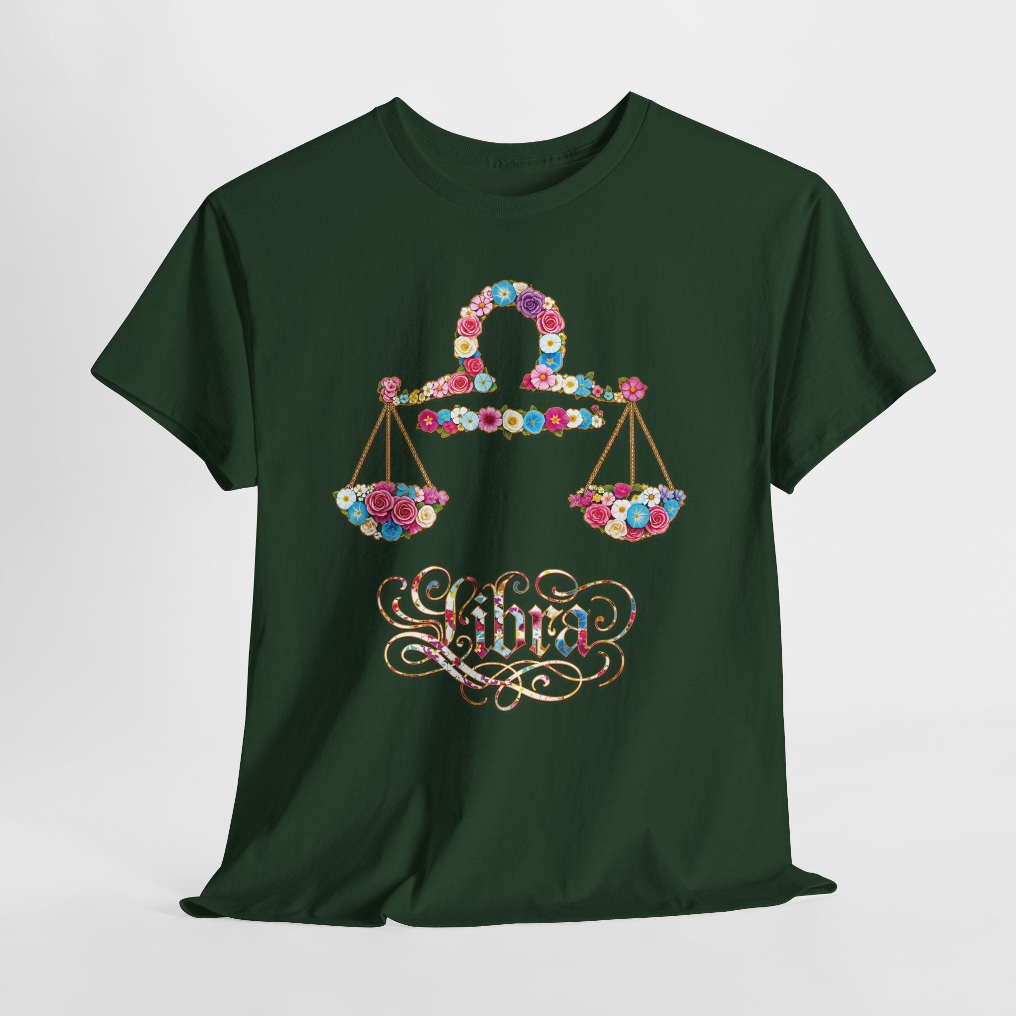 Libra Floral Zodiac Tee - Unisex Heavy Cotton Shirt, Astrology Gift, Horoscope T-Shirt, Birthday Present, Libra Season Apparel