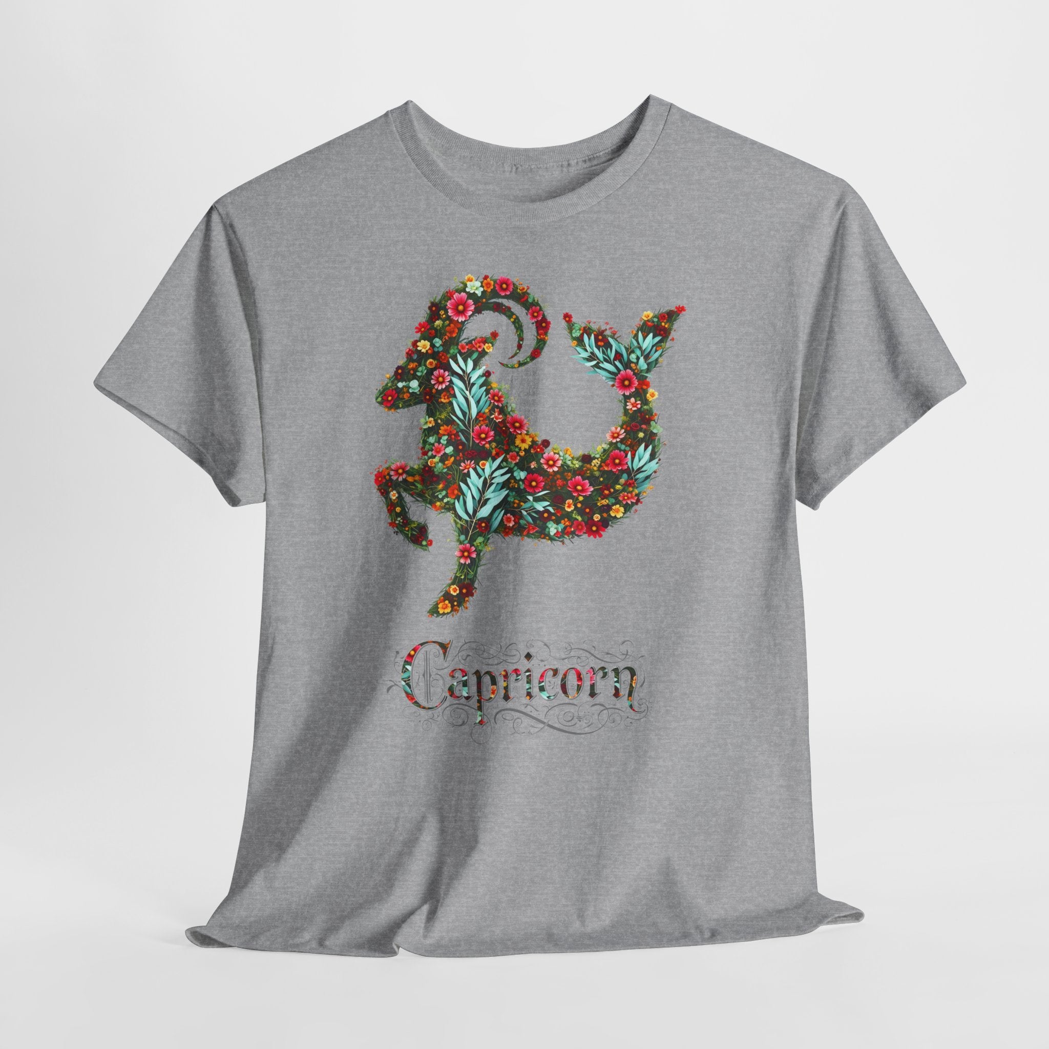 Steinbock: Frontprint, Unisex T-Shirt - Florales Sternzeichen Astrologie (Capricorn)