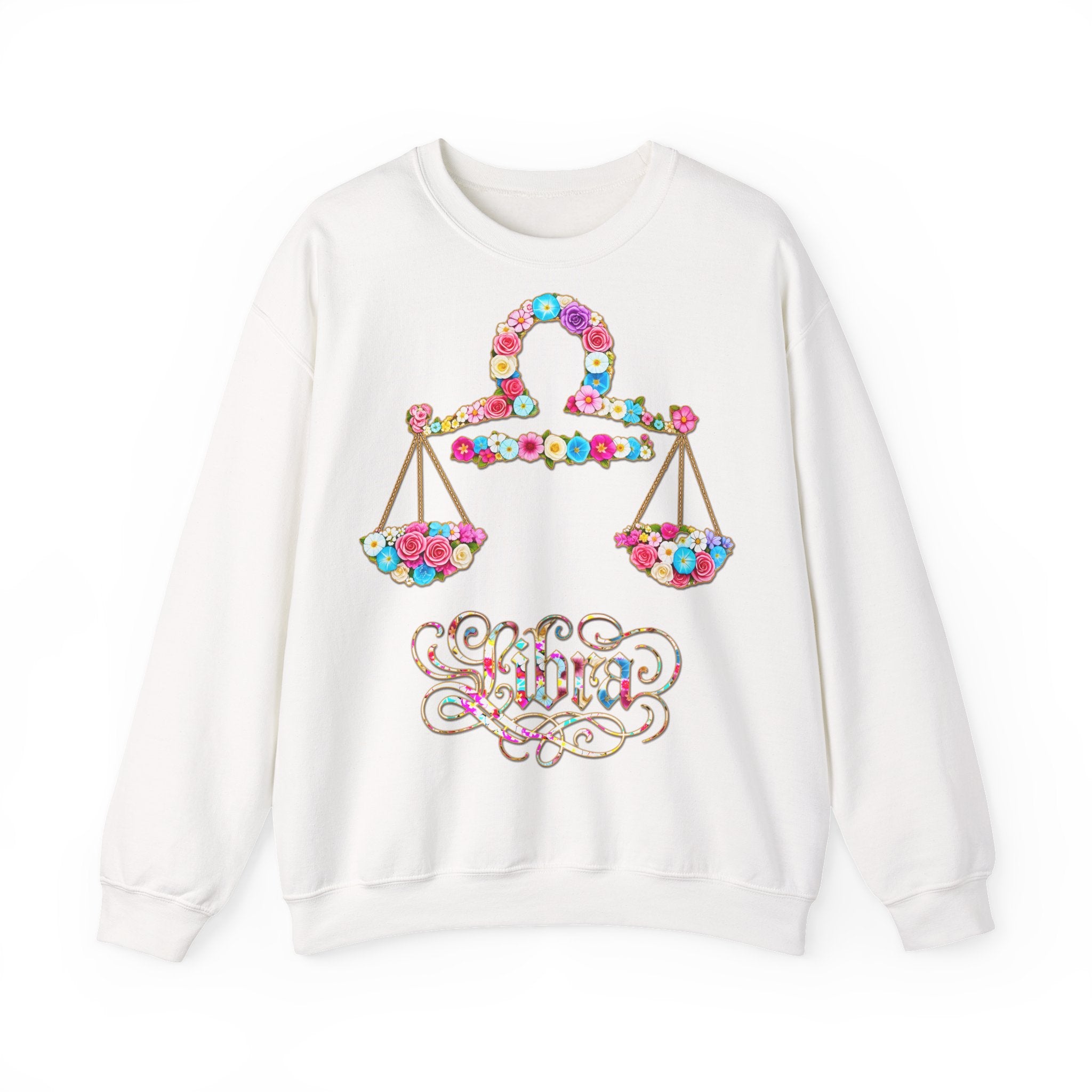 Waage: Frontprint, Unisex Sweatshirt, florales Sternzeichen, Zodiac Astrologie (Libra)