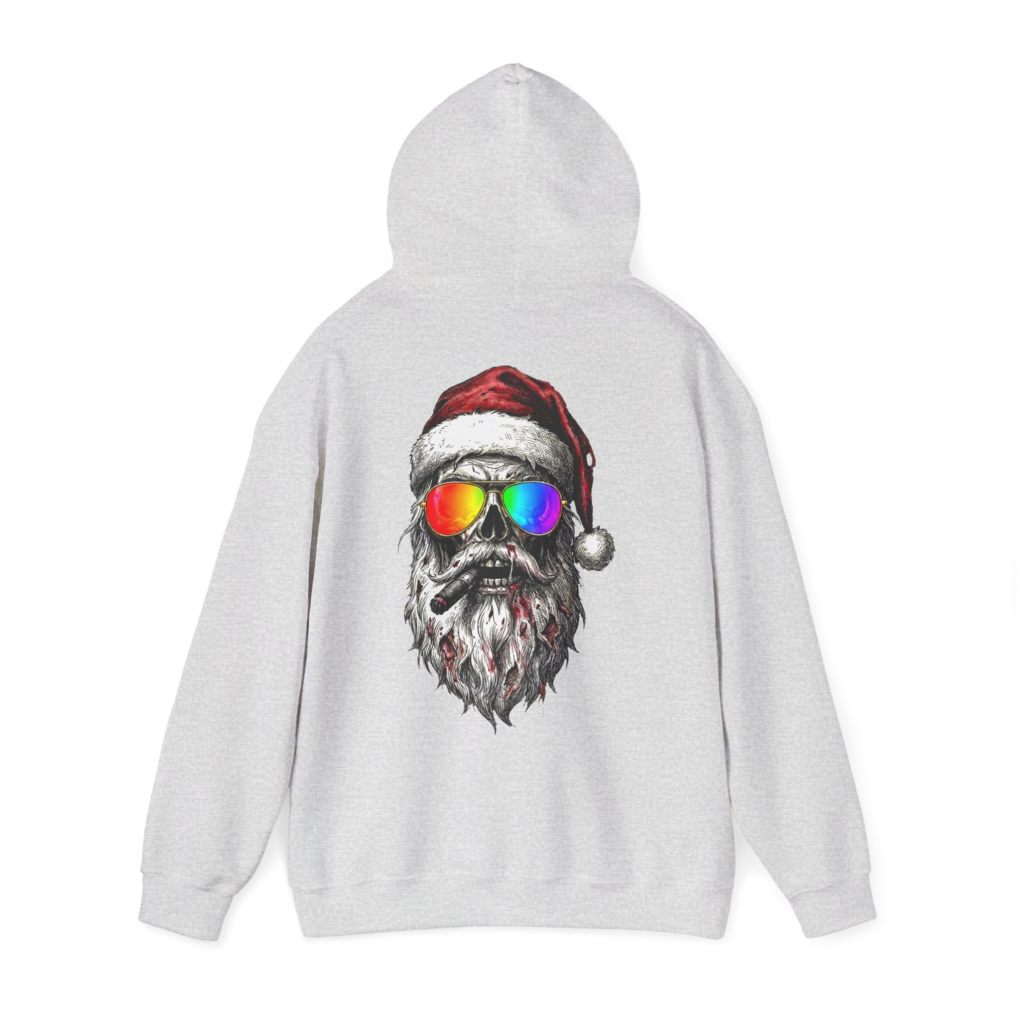 Pilot-Santa: Backprint, Unisex Hoodie Skull with Rainbow Sunglasses – Christmas Punk Pullover