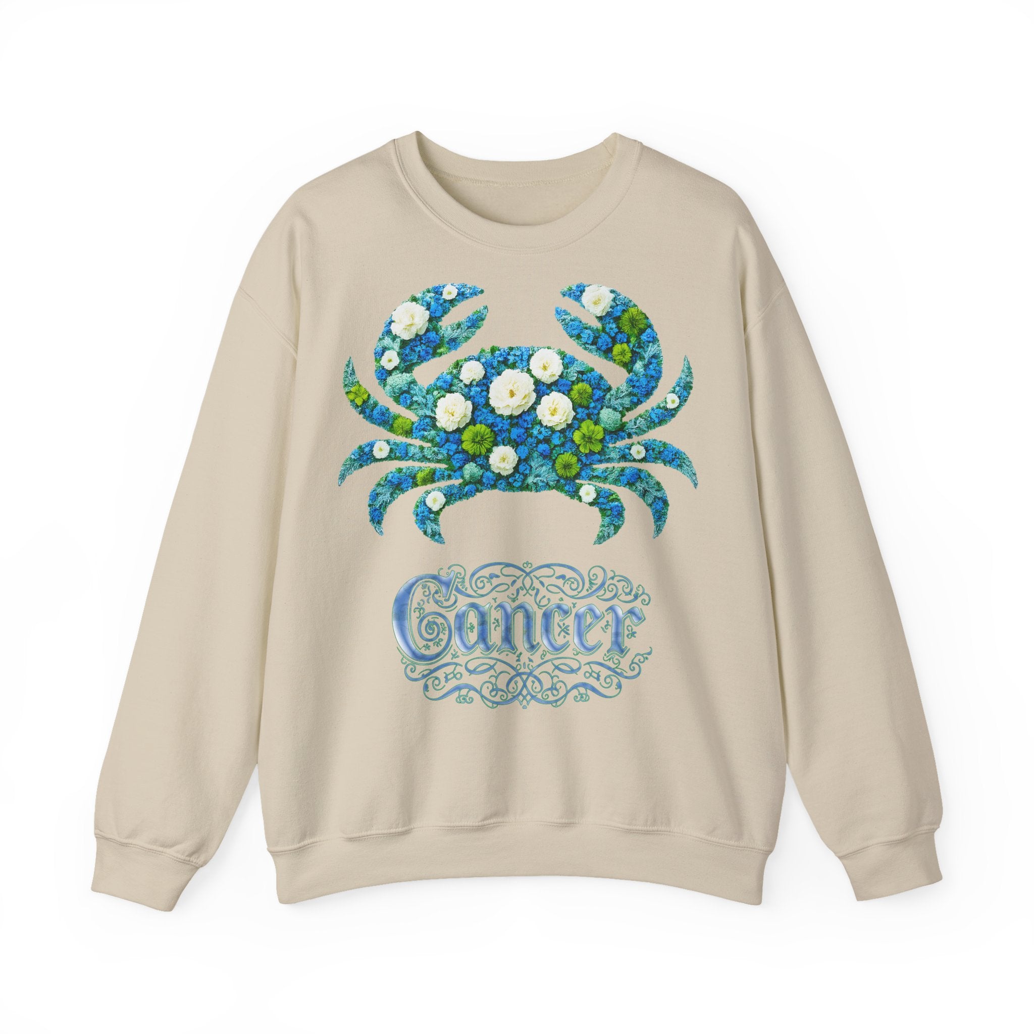 Krebs: Frontprint, Unisex Sweatshirt, florales Sternzeichen, Zodiac Astrologie (Cancer)