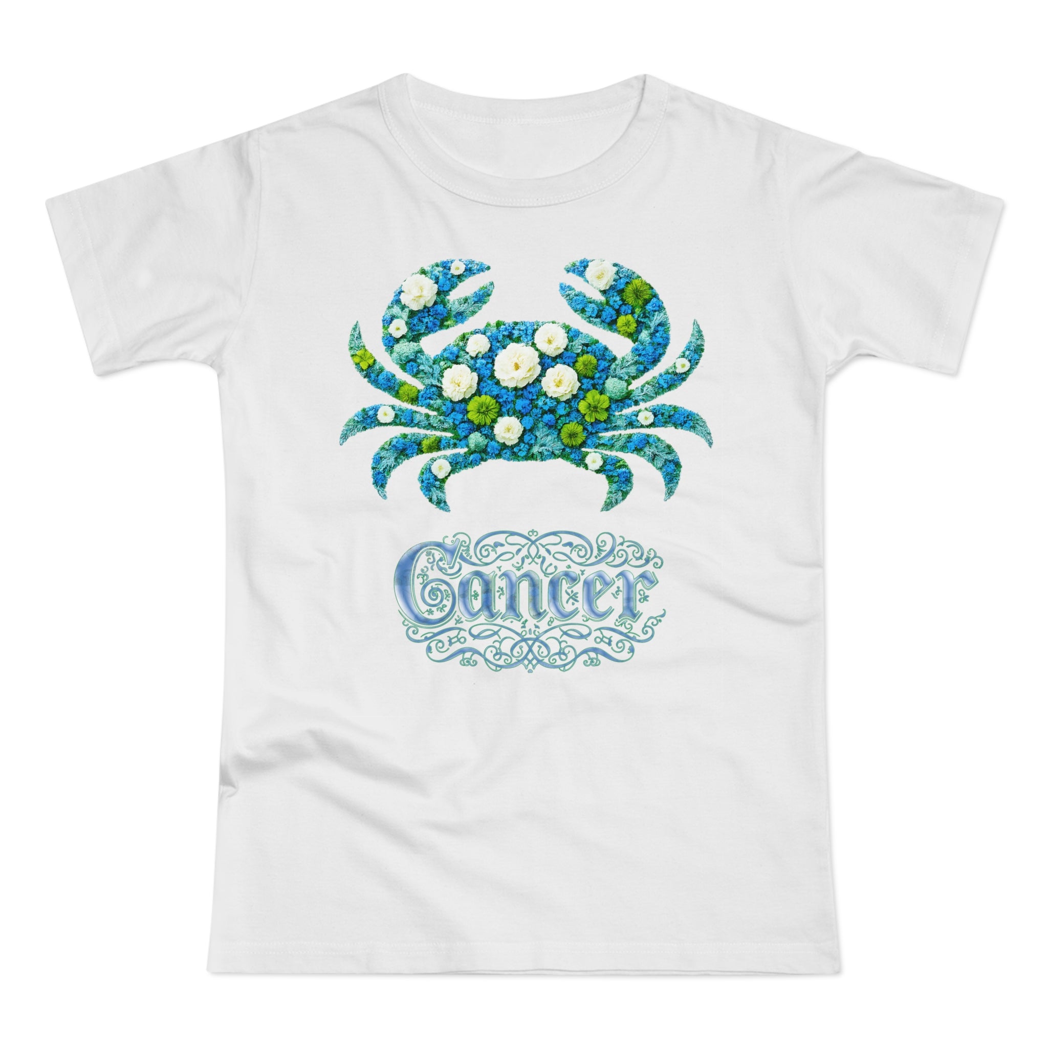Krebs: Frontprint, Womens' T-Shirt, florales Sternzeichen, Zodiac Astrologie (Cancer)